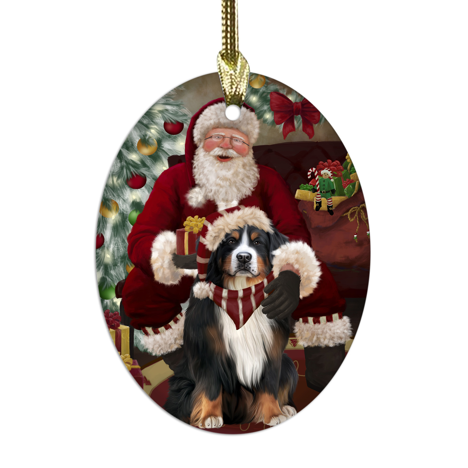 Bernese Mountain Dog Oval Glass Christmas Hanging Ornaments X-mas Tree Decor - Picture 30 of 65