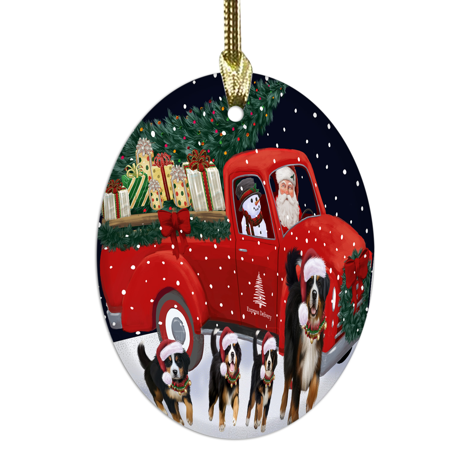 Bernese Mountain Dog Oval Glass Christmas Hanging Ornaments X-mas Tree Decor - Picture 27 of 65