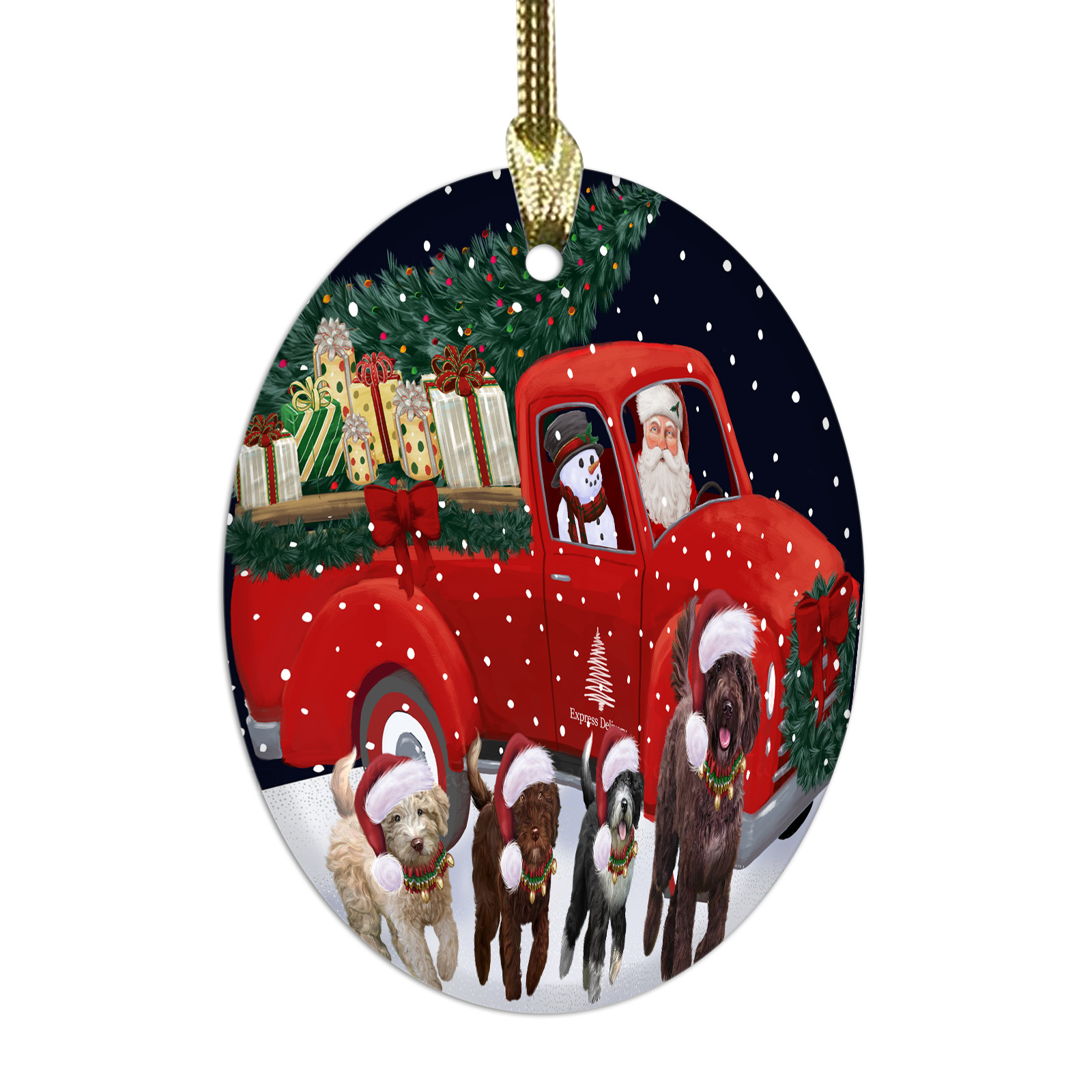 Spanish Water Dog Oval Glass Christmas Hanging Ornaments X-mas Tree Decorations - Picture 7 of 7
