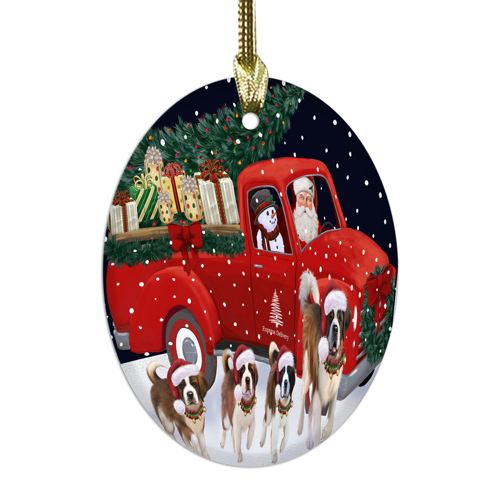 Saint Bernard Dog Oval Glass Christmas Hanging Ornaments X-mas Tree Decorations - Picture 25 of 44