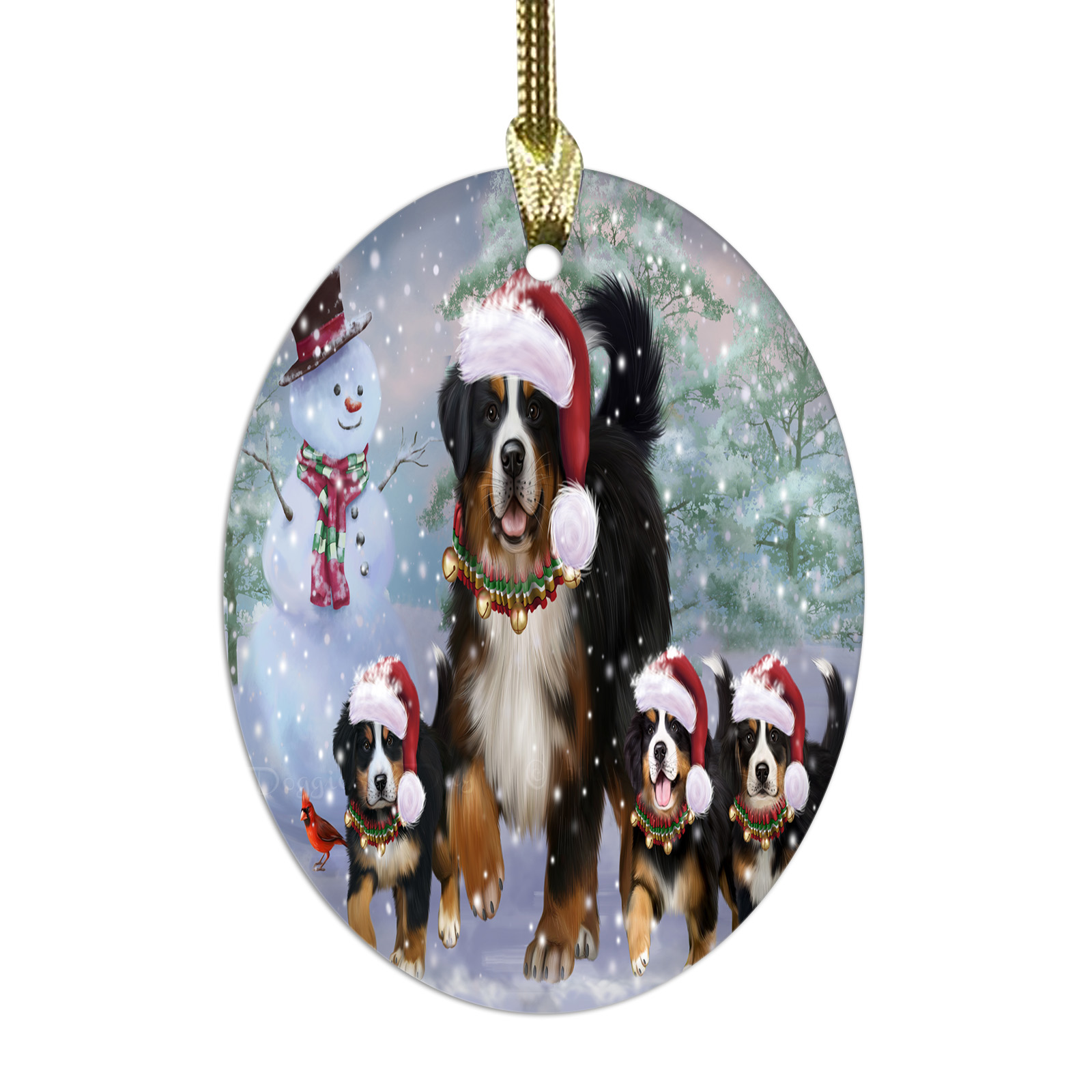 Bernese Mountain Dog Oval Glass Christmas Hanging Ornaments X-mas Tree Decor - Picture 25 of 65