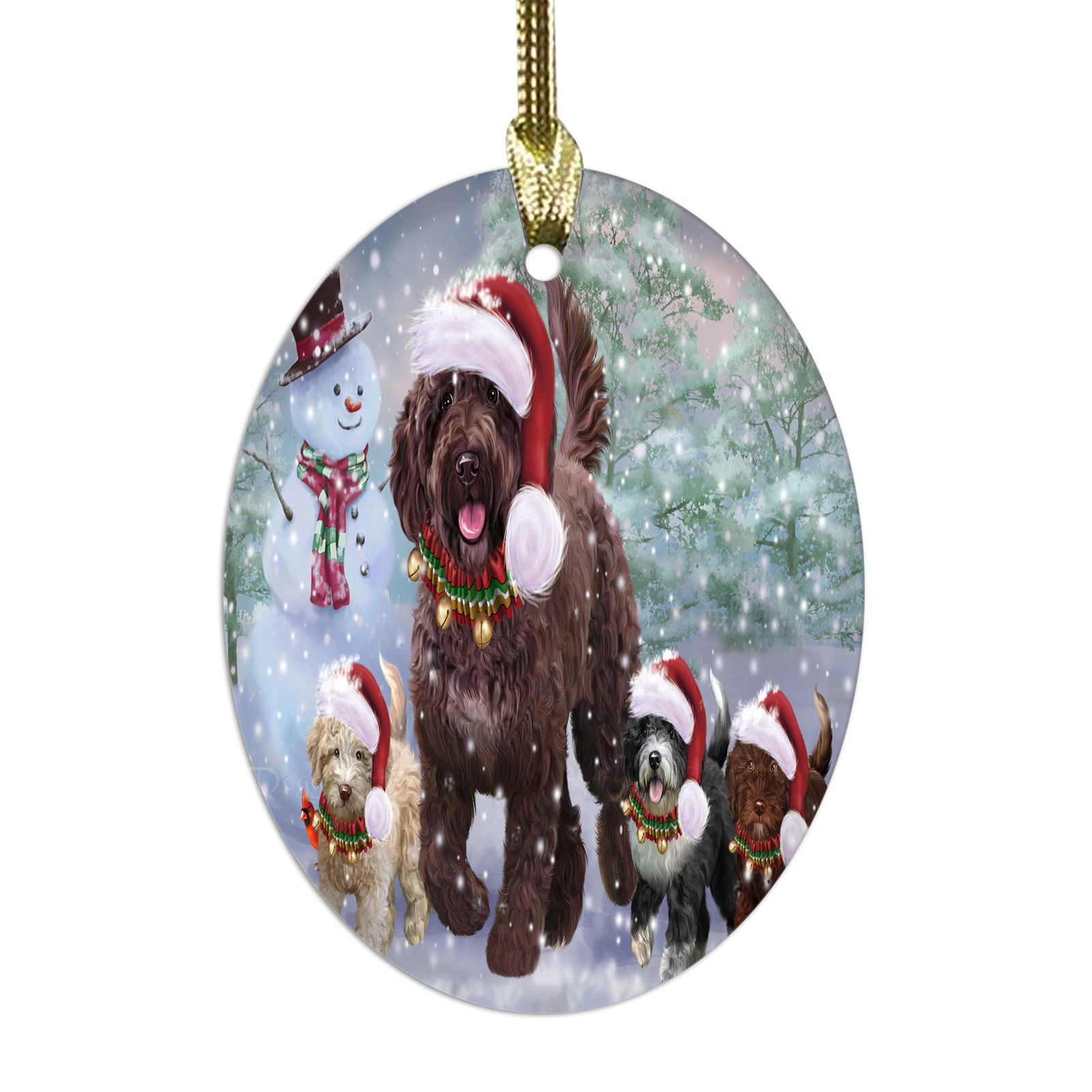 Spanish Water Dog Oval Glass Christmas Hanging Ornaments X-mas Tree Decorations - Picture 6 of 7