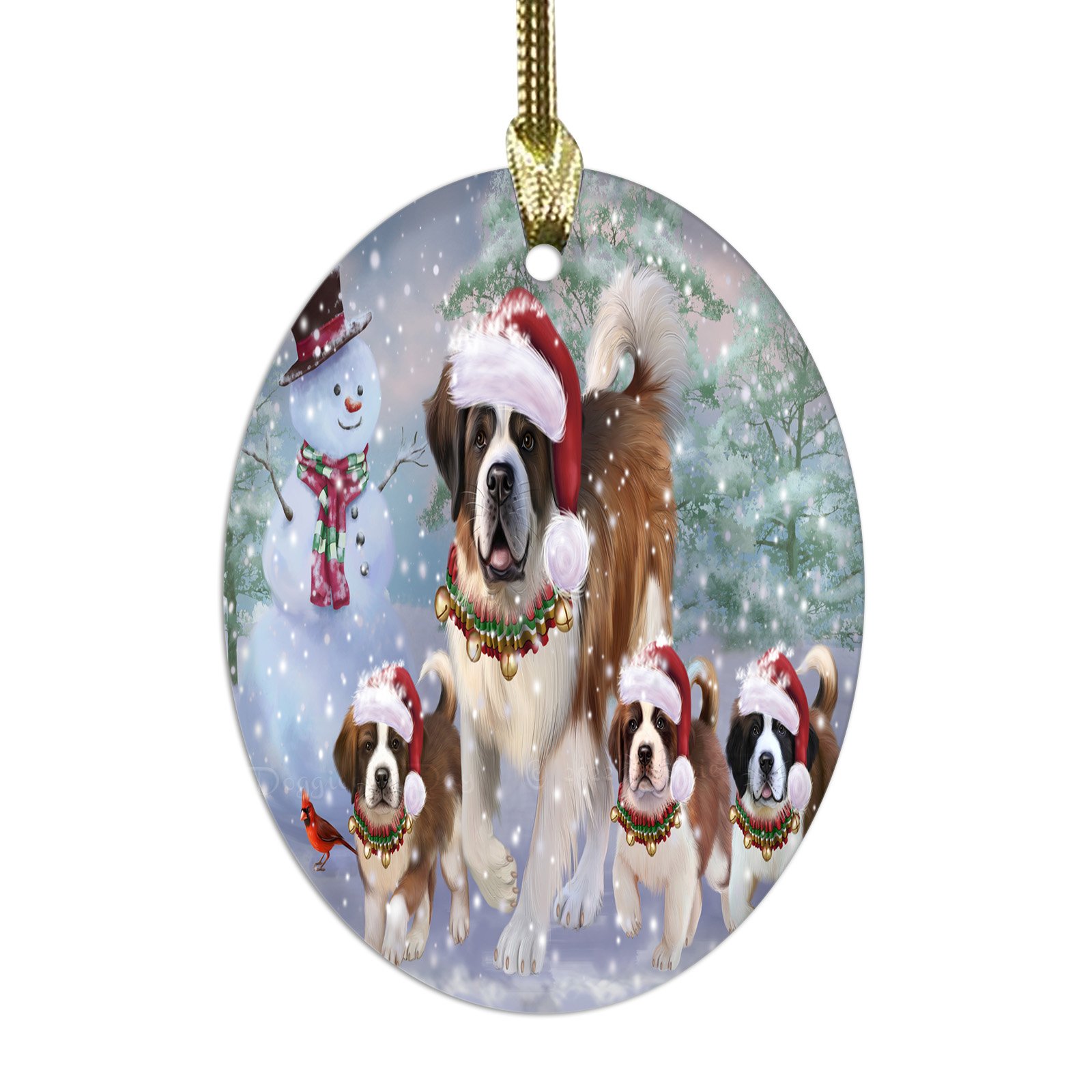 Saint Bernard Dog Oval Glass Christmas Hanging Ornaments X-mas Tree Decorations - Picture 24 of 44