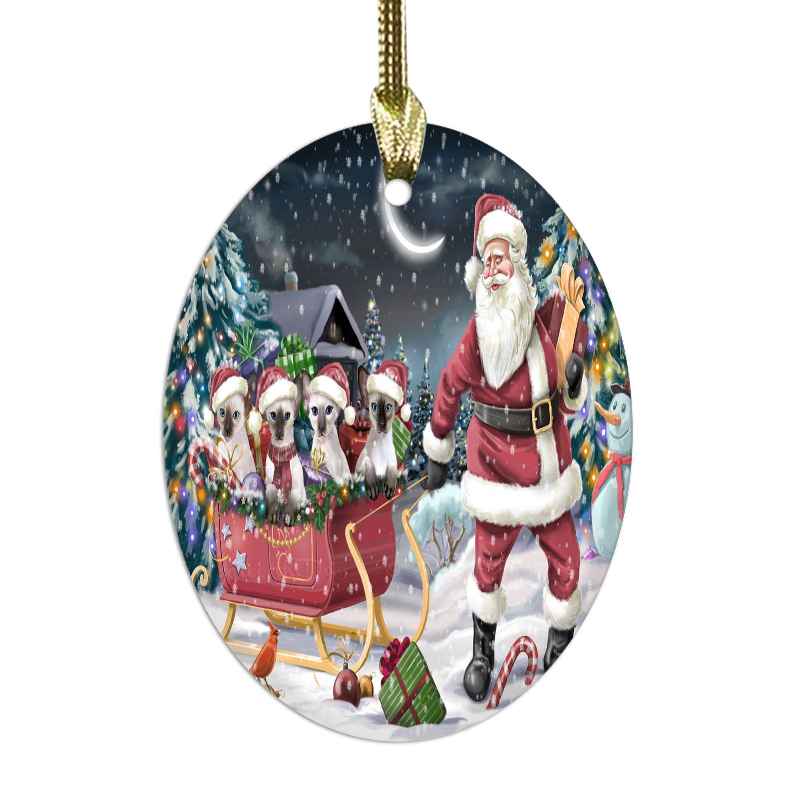 Oriental Blue-Point Siamese Cat Oval Glass Christmas Hanging Ornaments Decor - Picture 8 of 18