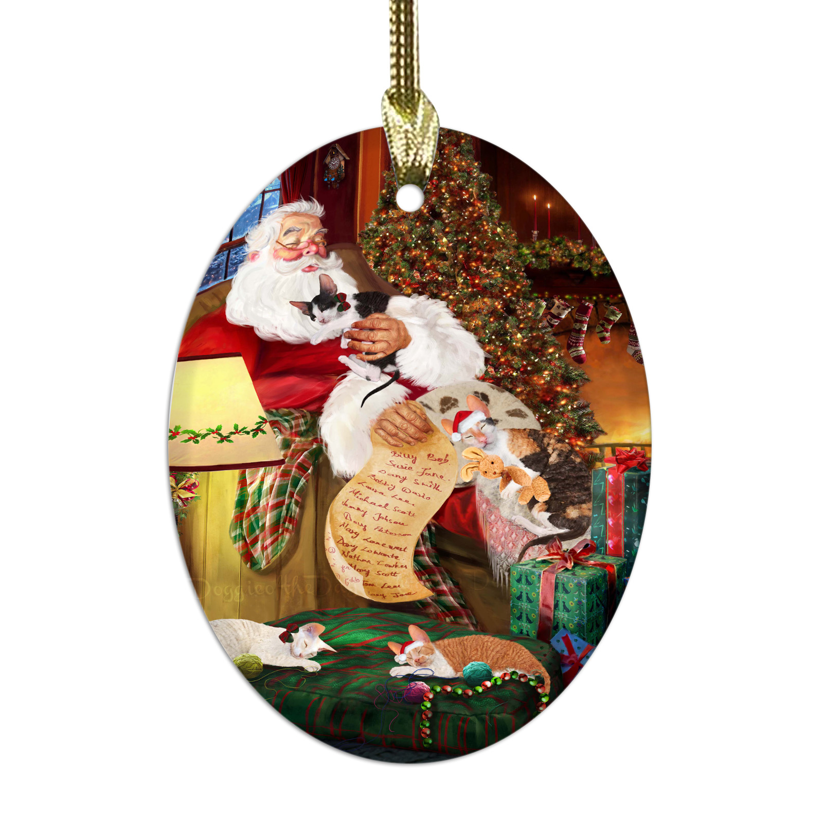 Cornish Rex Cat Oval Glass Christmas Hanging Ornaments for X-mas Tree Decoration - Picture 6 of 6
