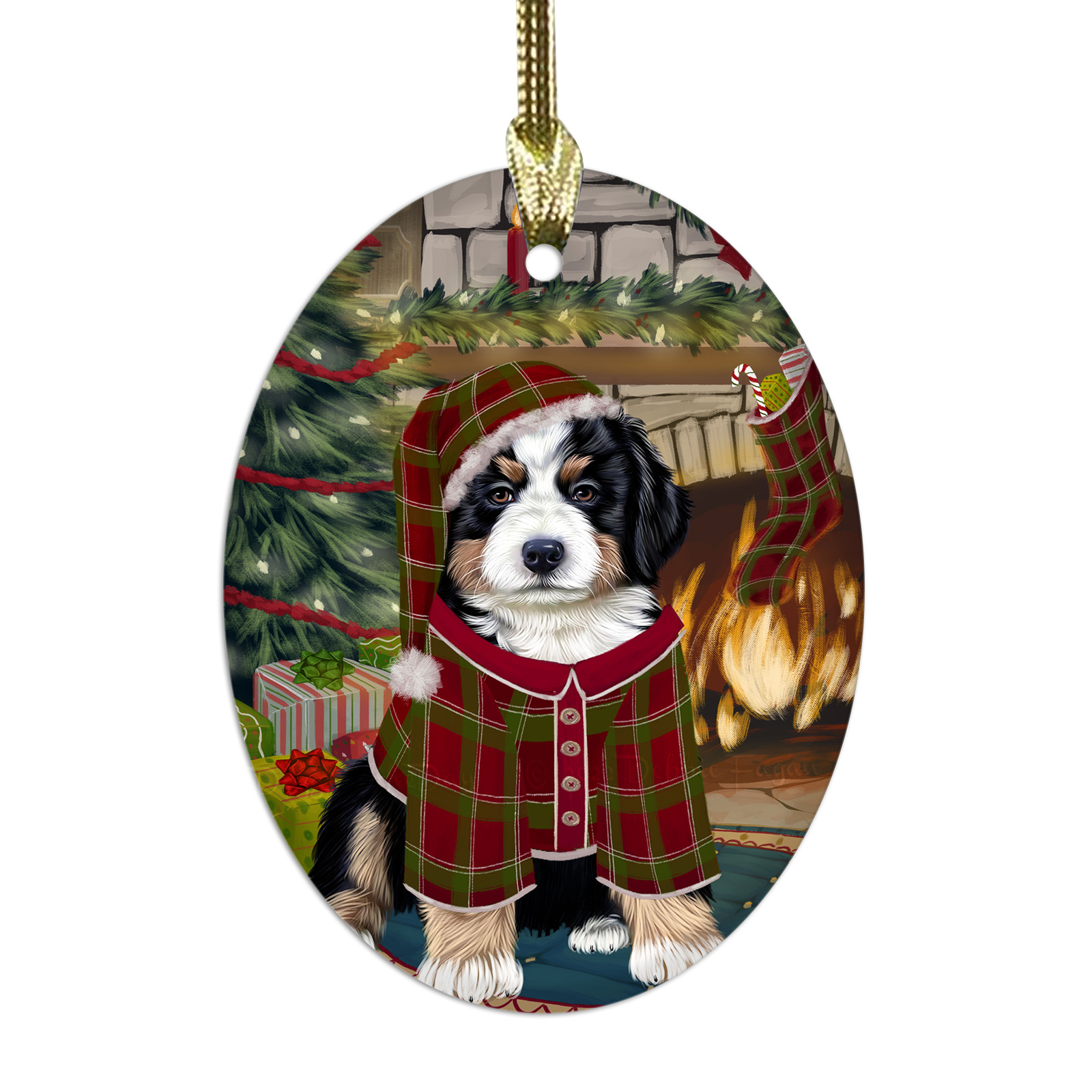 Bernese Mountain Dog Oval Glass Christmas Hanging Ornaments X-mas Tree Decor - Picture 45 of 65
