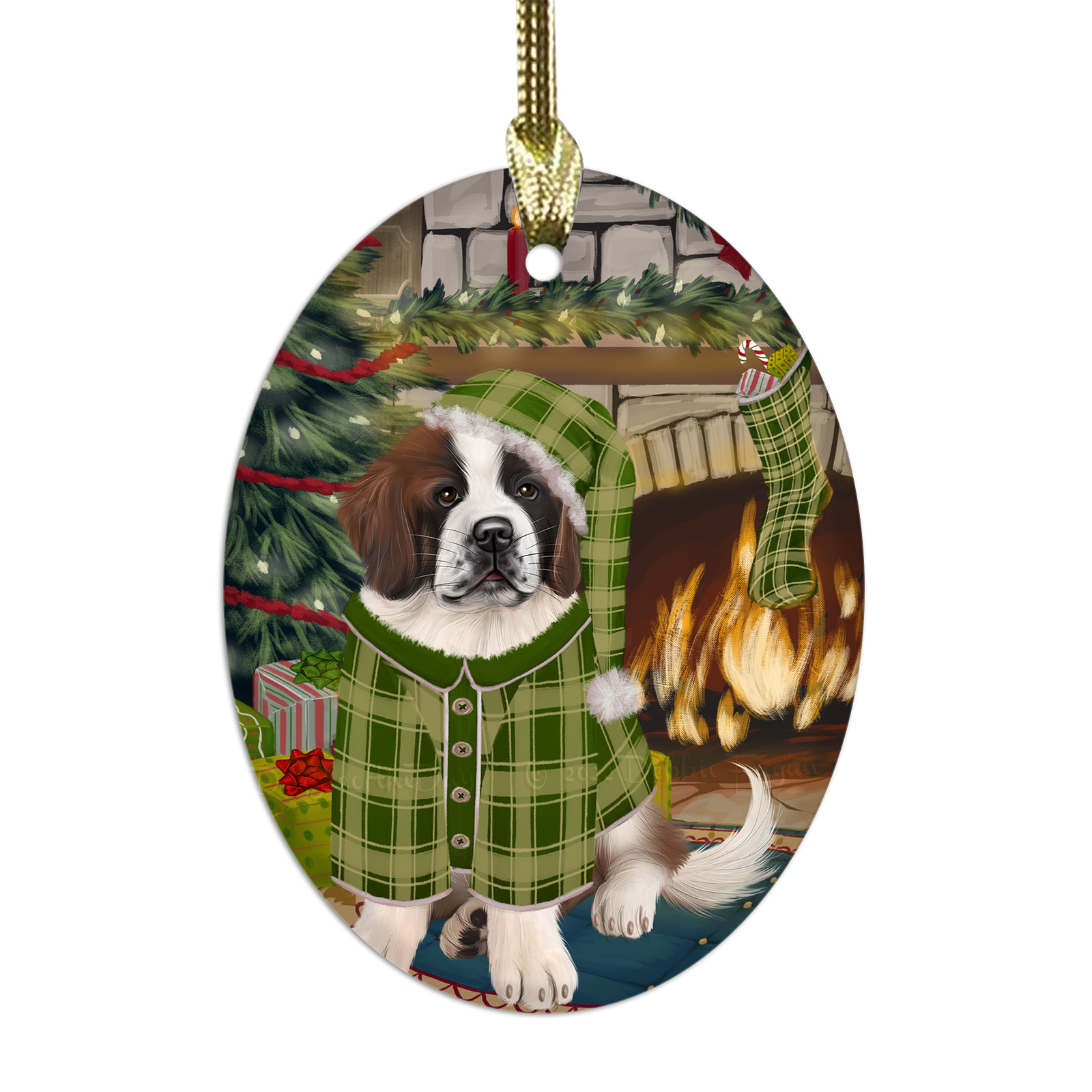 Saint Bernard Dog Oval Glass Christmas Hanging Ornaments X-mas Tree Decorations - Picture 41 of 44