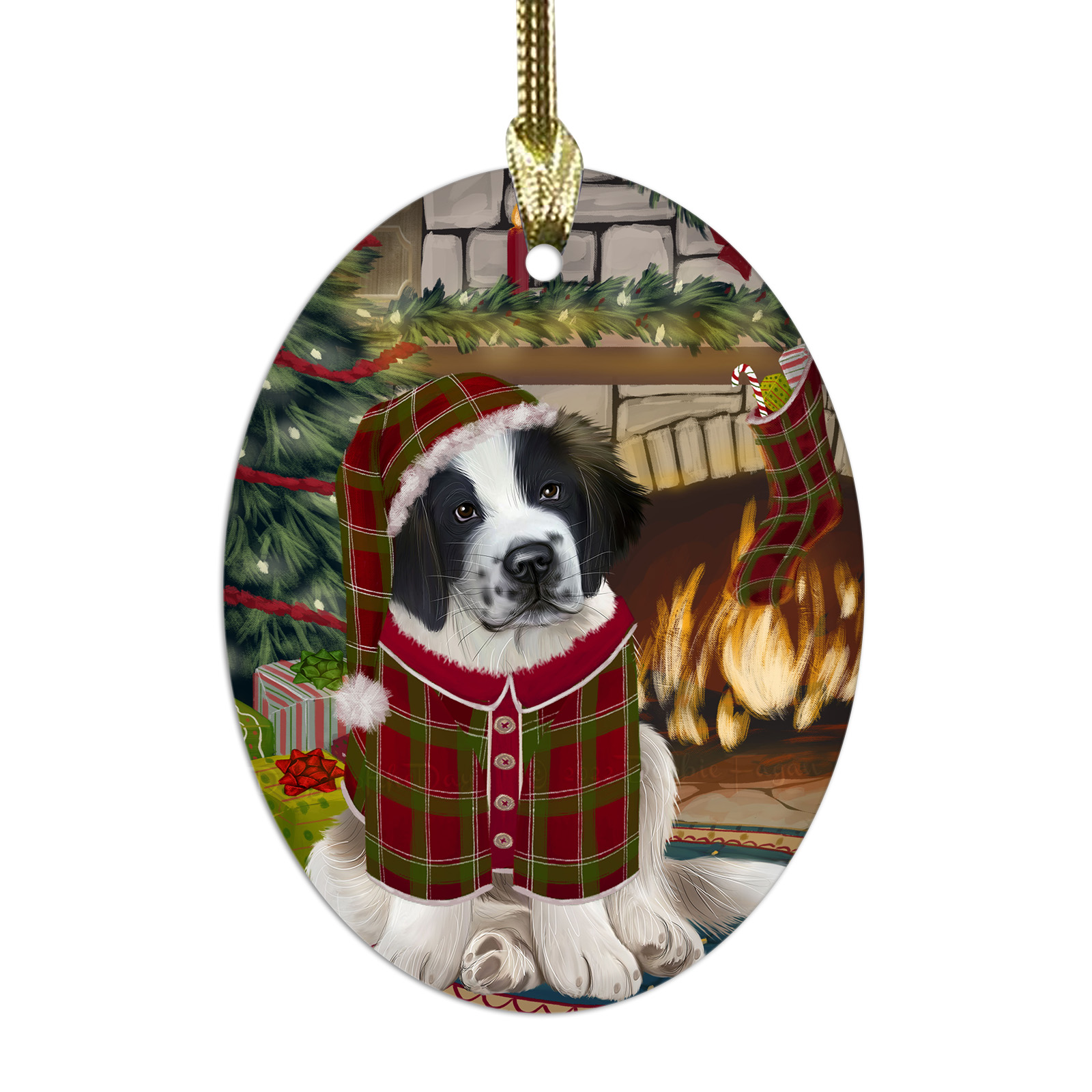 Saint Bernard Dog Oval Glass Christmas Hanging Ornaments X-mas Tree Decorations - Picture 42 of 44