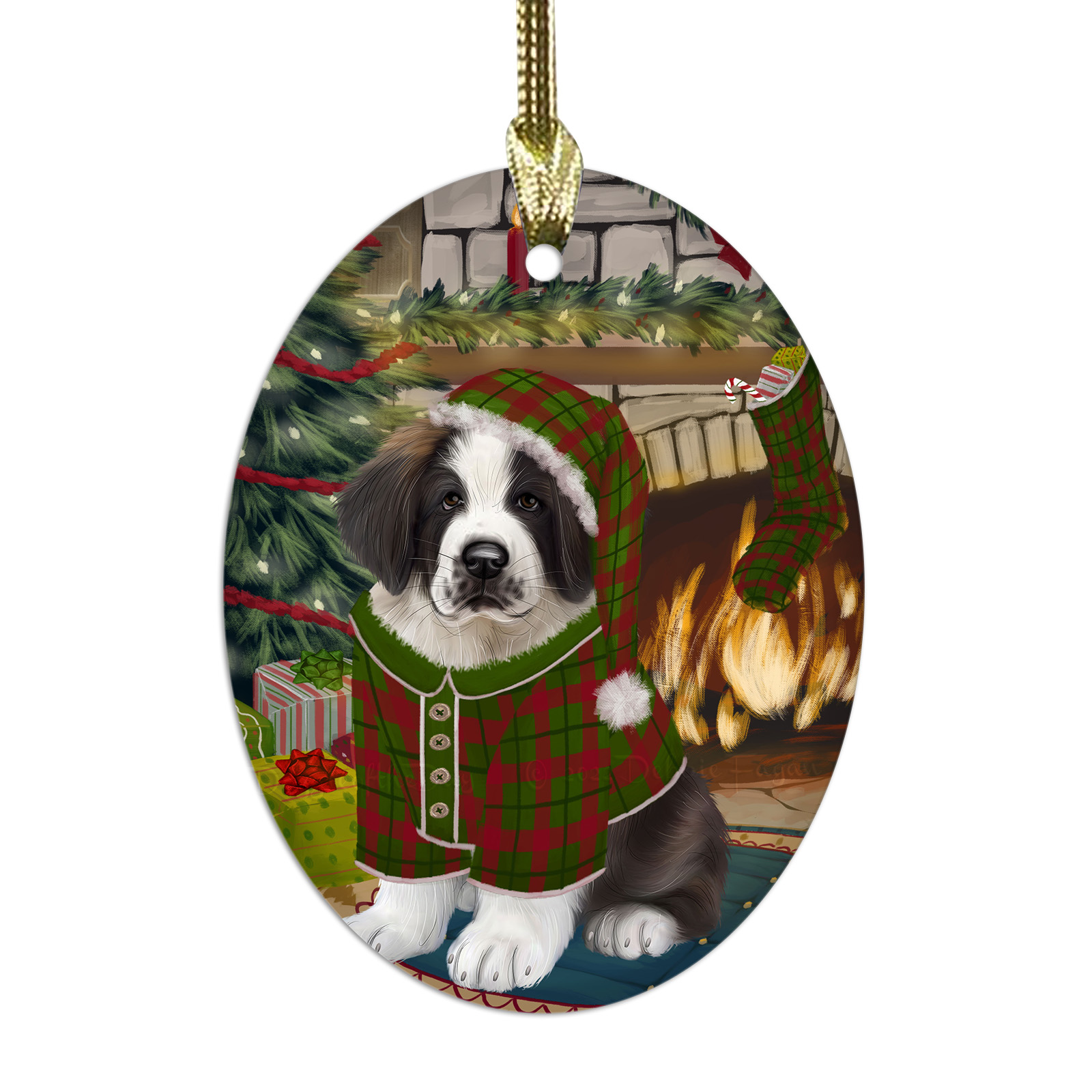 Saint Bernard Dog Oval Glass Christmas Hanging Ornaments X-mas Tree Decorations - Picture 43 of 44