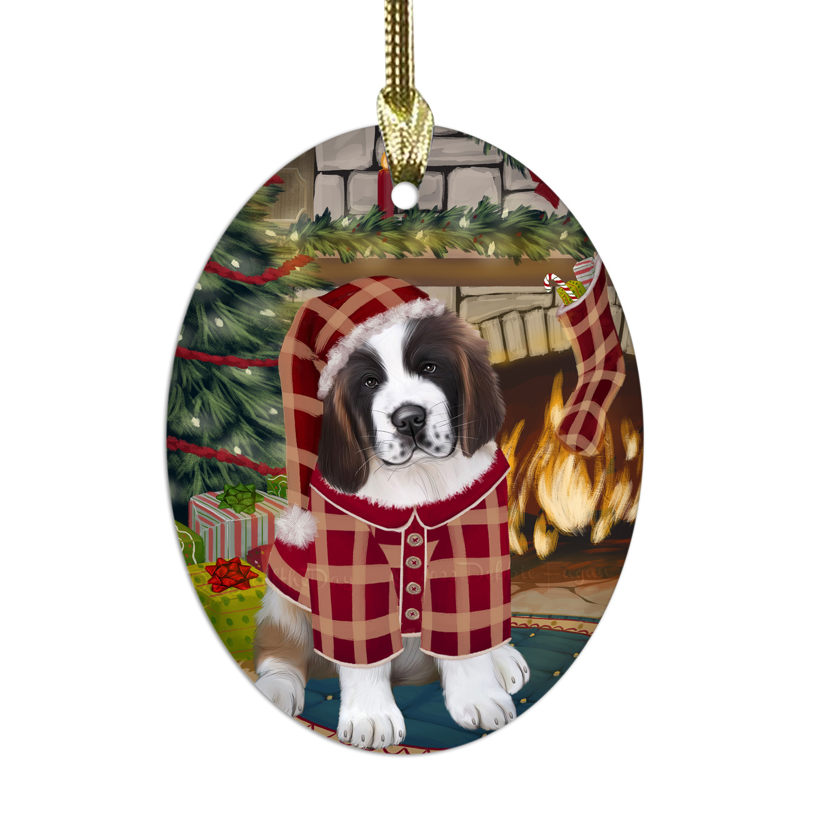 Saint Bernard Dog Oval Glass Christmas Hanging Ornaments X-mas Tree Decorations - Picture 44 of 44