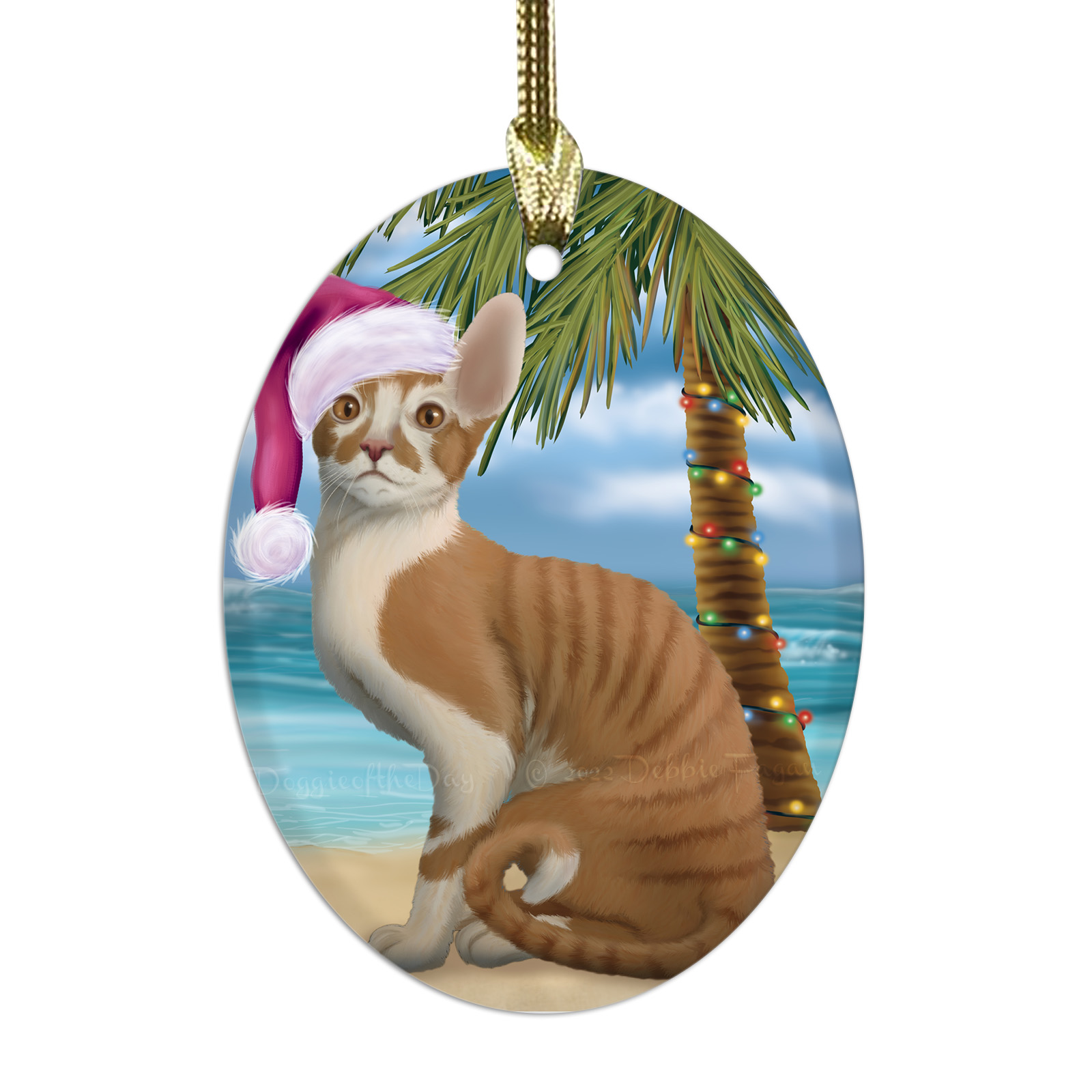 Cornish Rex Cat Oval Glass Christmas Hanging Ornaments for X-mas Tree Decoration - Picture 2 of 6