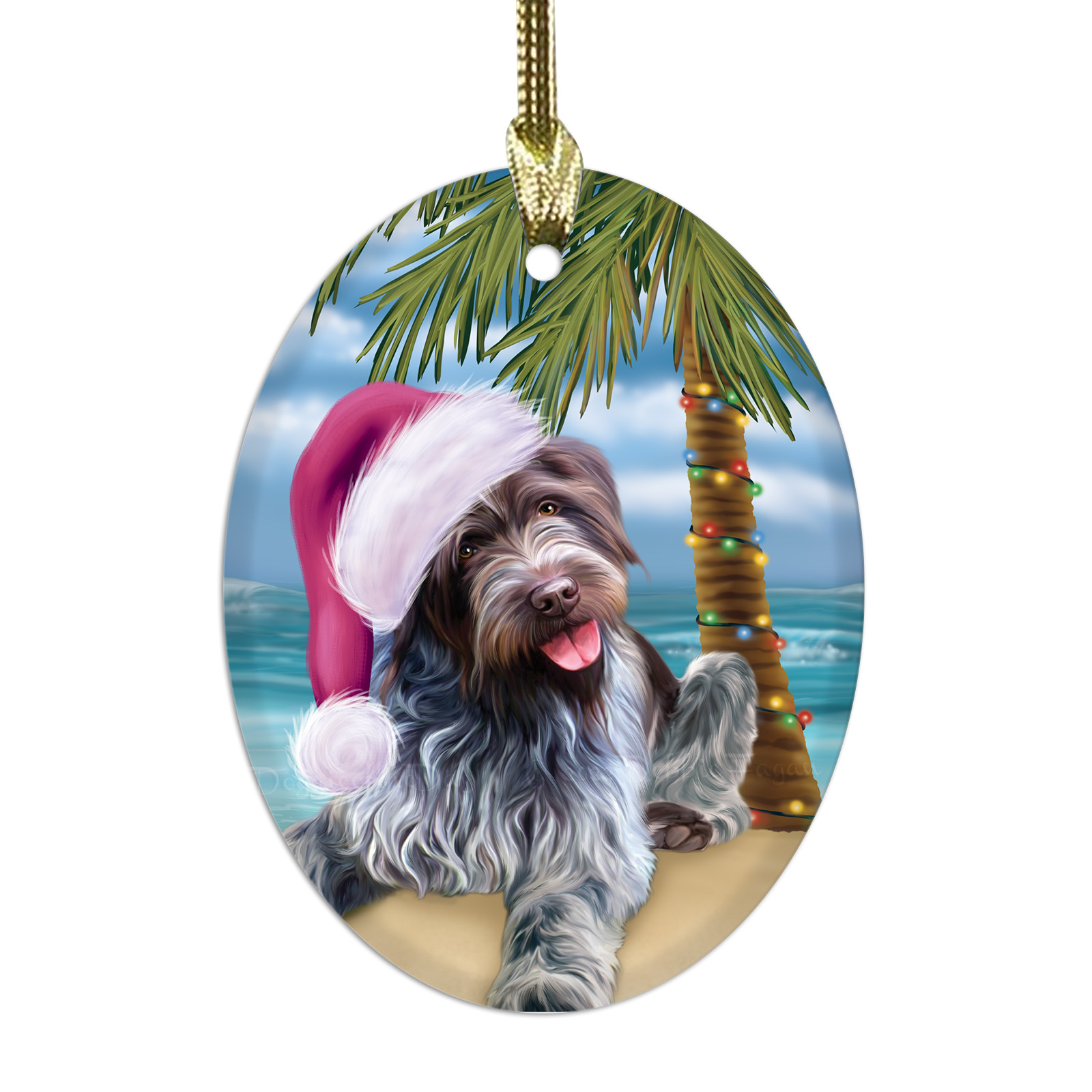 Wirehaired Pointing Griffon Dog Oval Glass Christmas Hanging Ornaments Decor - Picture 11 of 11