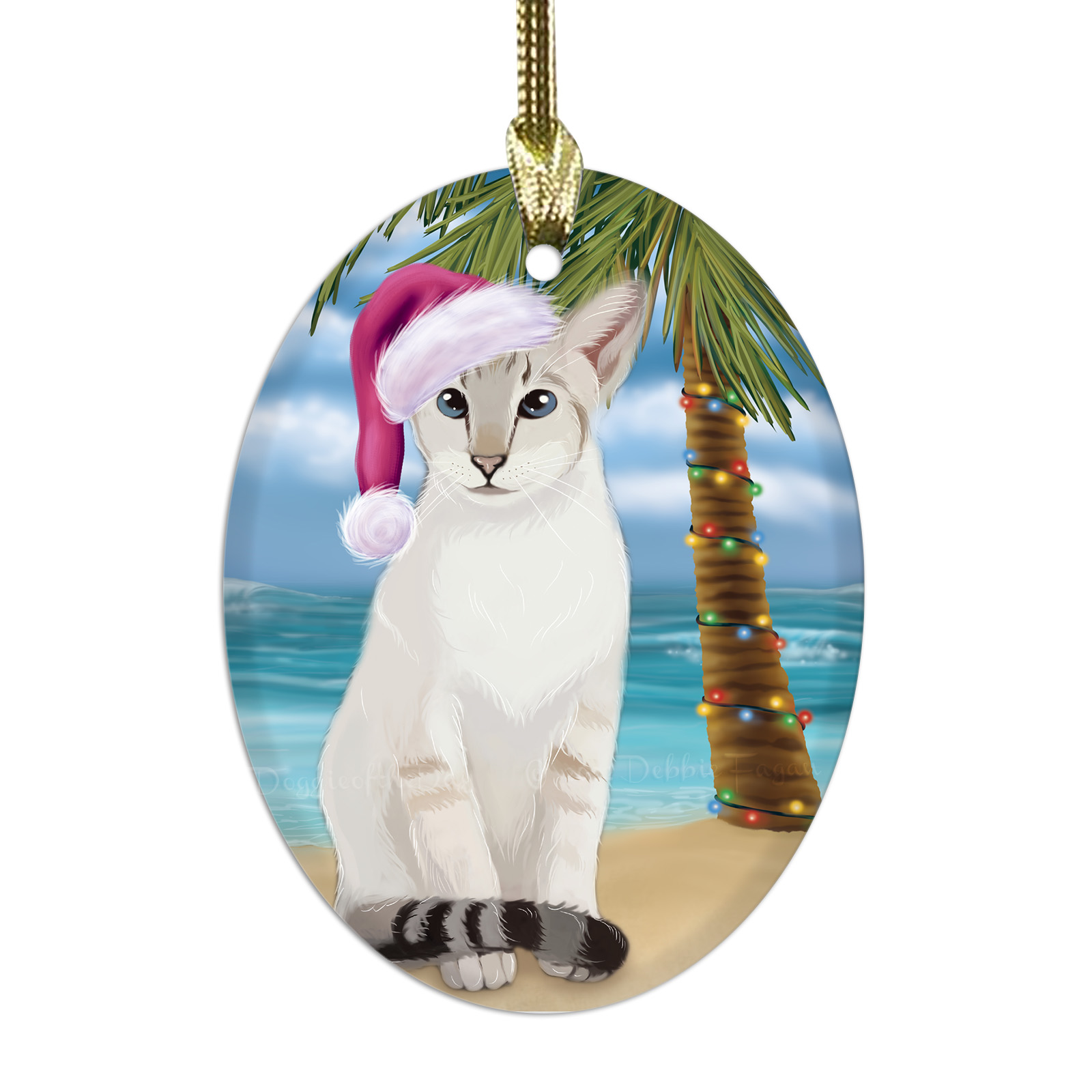 Oriental Blue-Point Siamese Cat Oval Glass Christmas Hanging Ornaments Decor - Picture 14 of 18