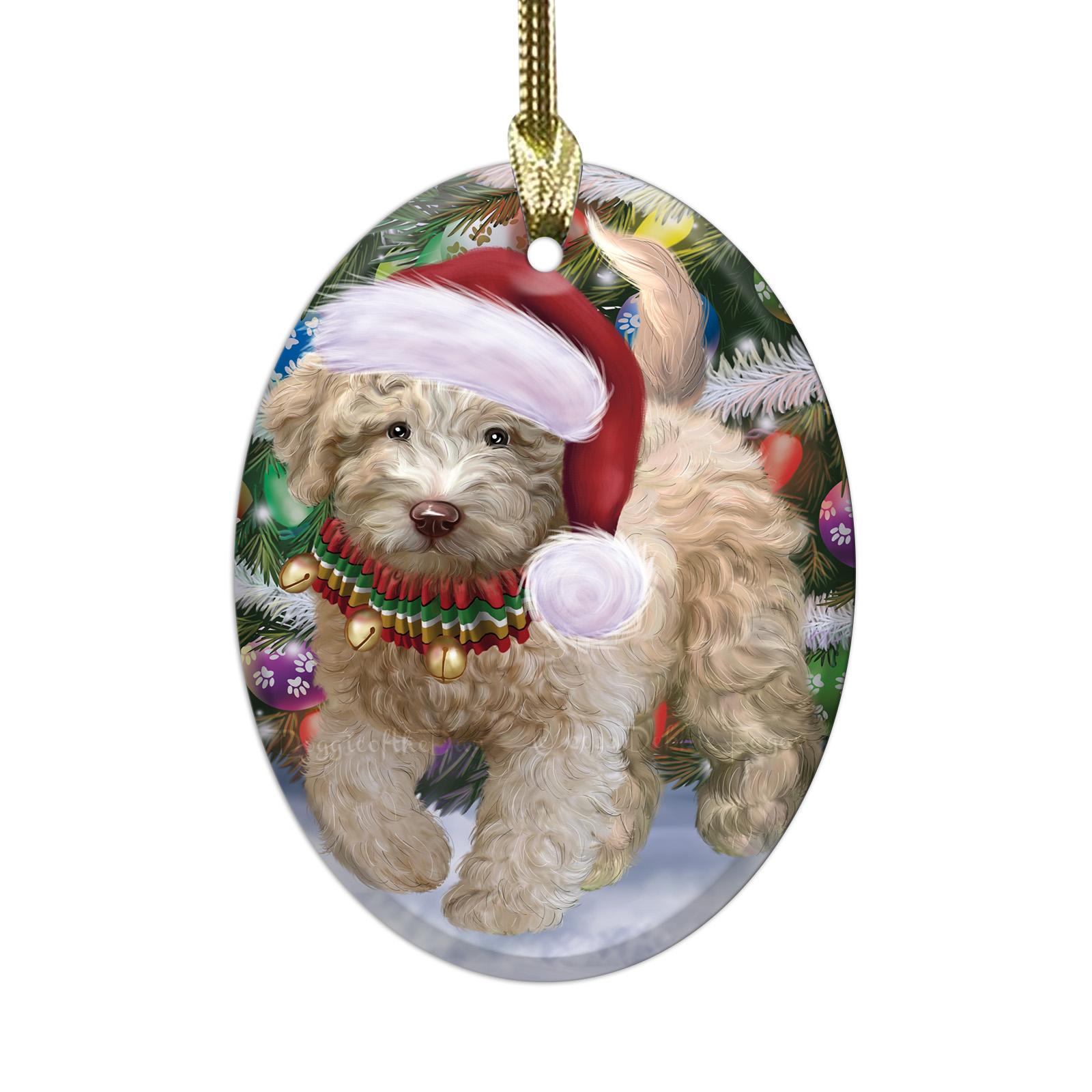 Spanish Water Dog Oval Glass Christmas Hanging Ornaments X-mas Tree Decorations - Picture 2 of 7