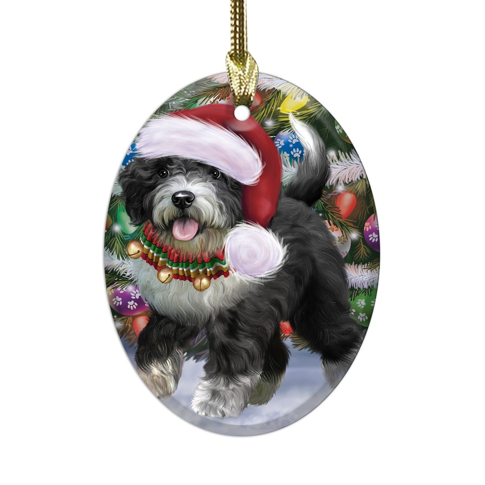 Spanish Water Dog Oval Glass Christmas Hanging Ornaments X-mas Tree Decorations - Picture 3 of 7