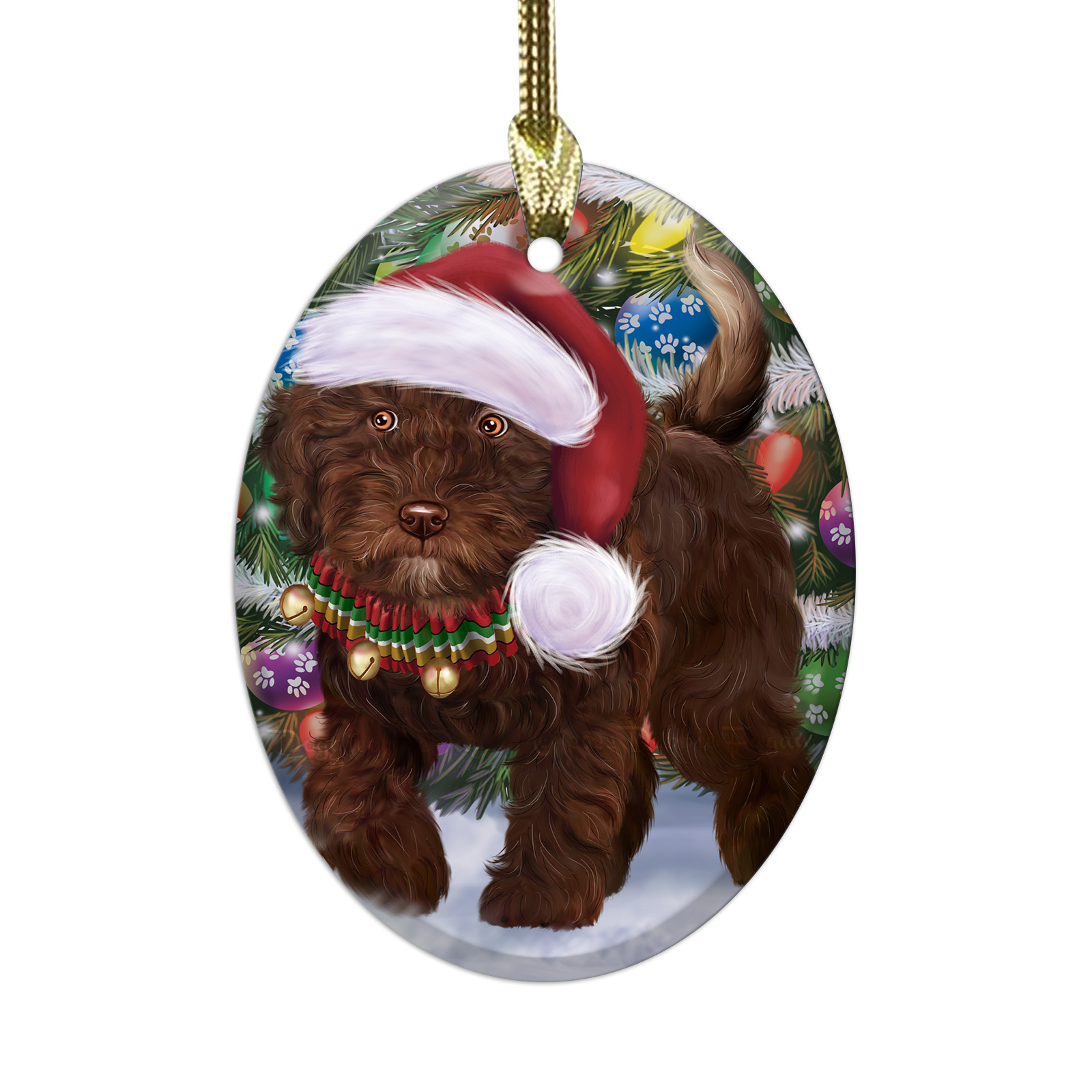 Spanish Water Dog Oval Glass Christmas Hanging Ornaments X-mas Tree Decorations - Picture 4 of 7