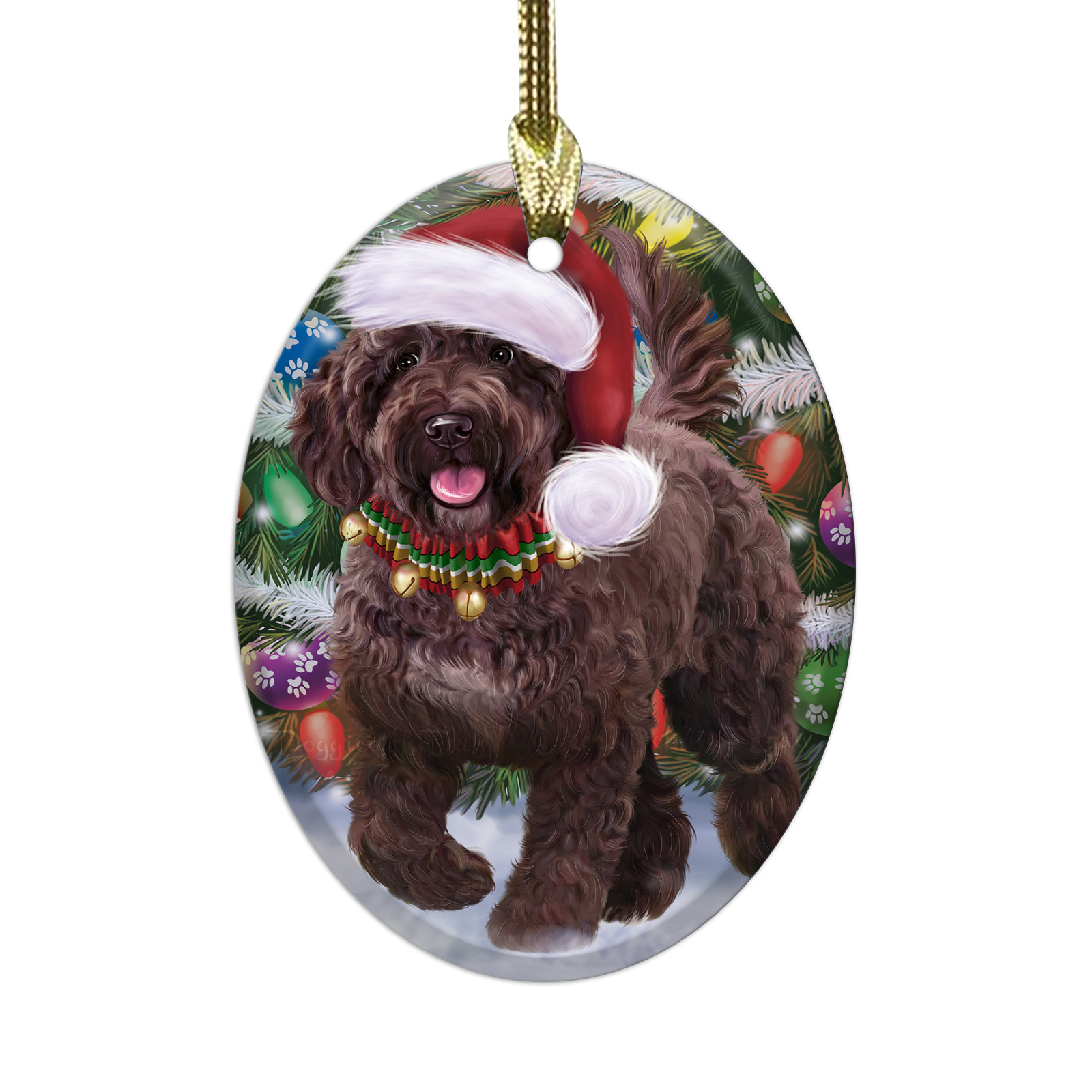 Spanish Water Dog Oval Glass Christmas Hanging Ornaments X-mas Tree Decorations - Picture 5 of 7