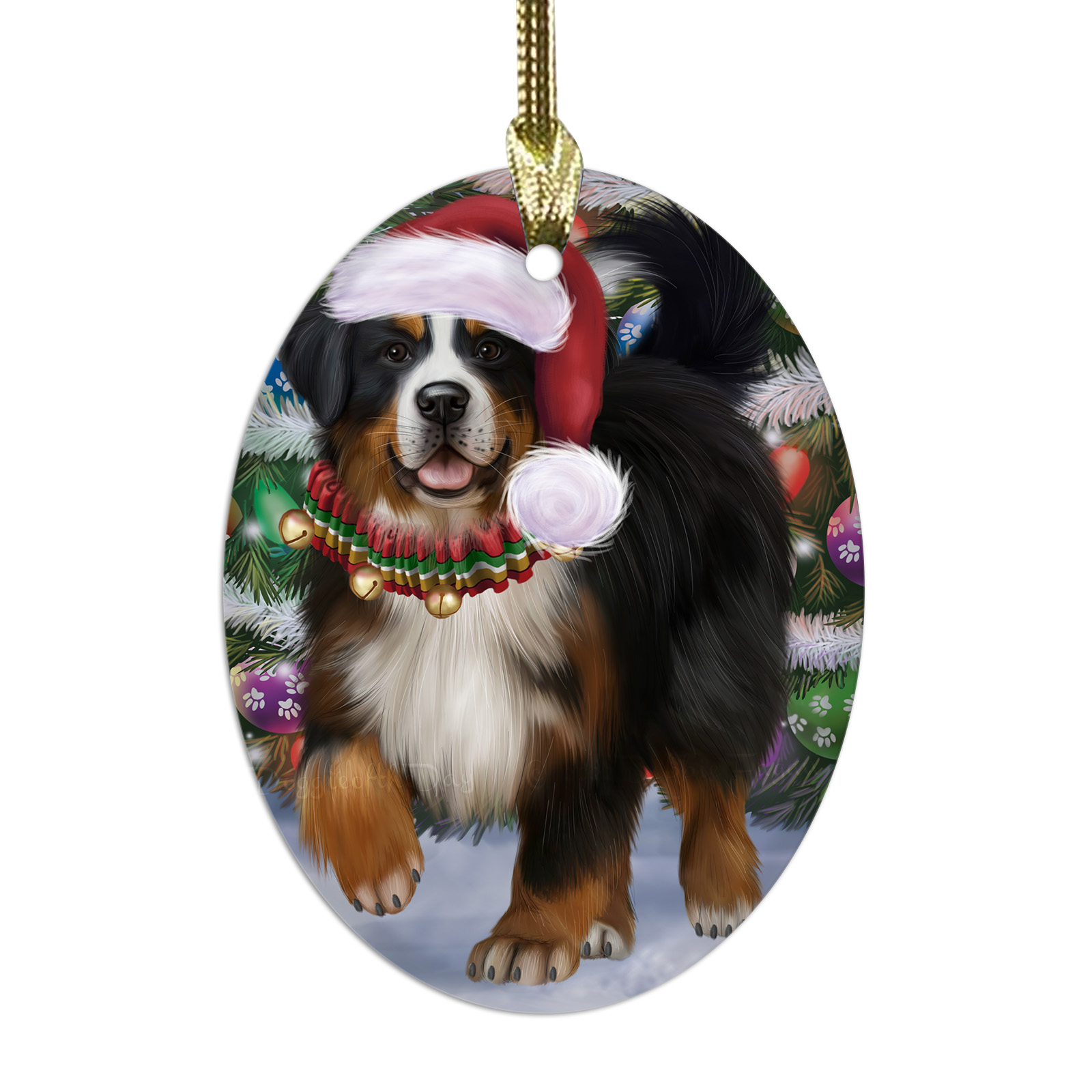 Bernese Mountain Dog Oval Glass Christmas Hanging Ornaments X-mas Tree Decor - Picture 40 of 65