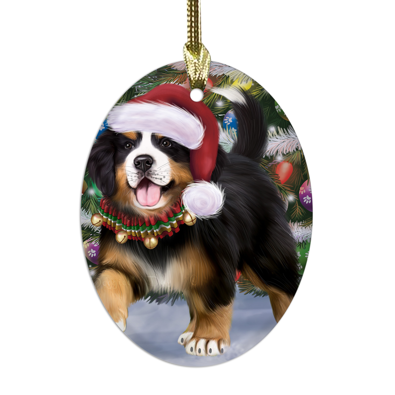 Bernese Mountain Dog Oval Glass Christmas Hanging Ornaments X-mas Tree Decor - Picture 57 of 65