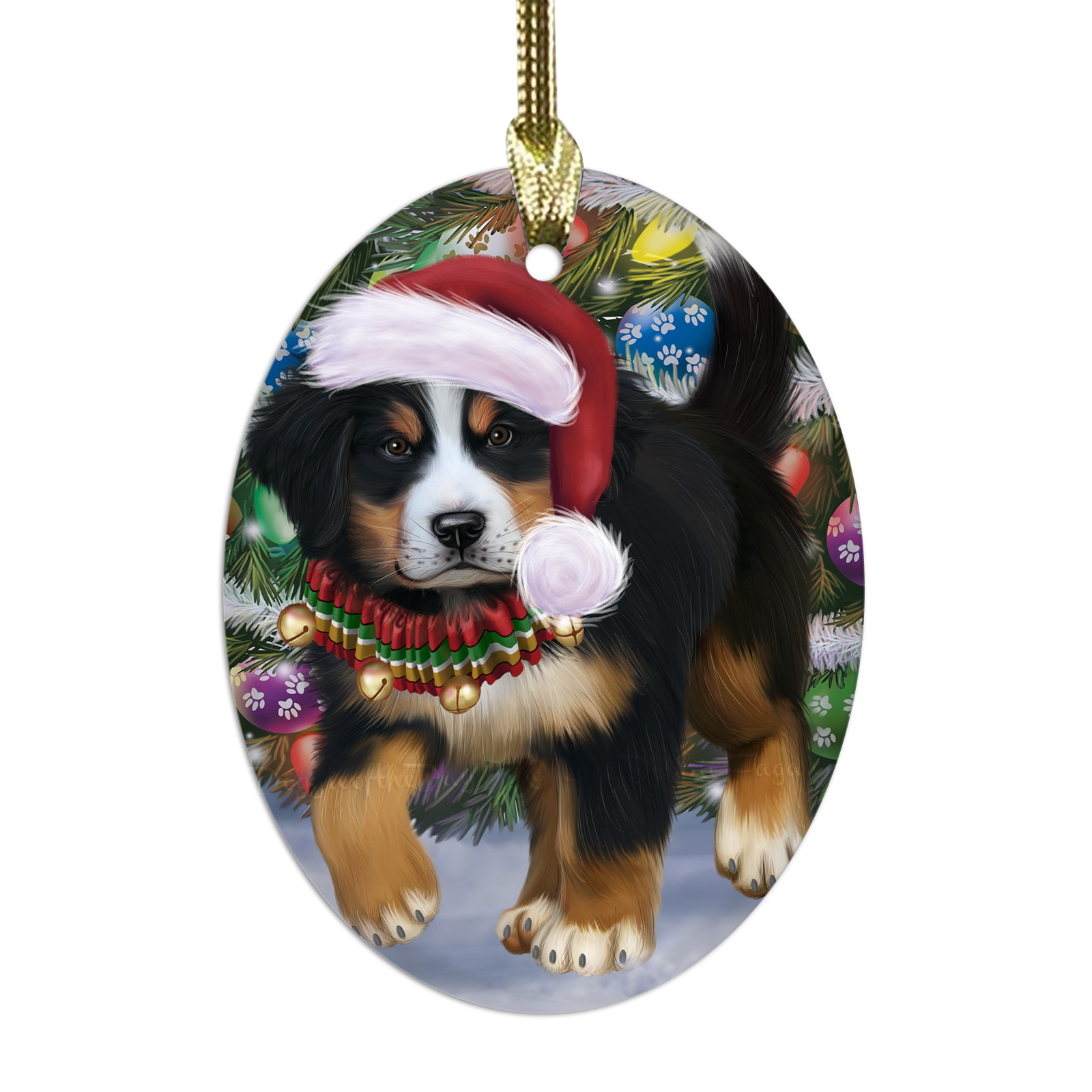 Bernese Mountain Dog Oval Glass Christmas Hanging Ornaments X-mas Tree Decor - Picture 58 of 65