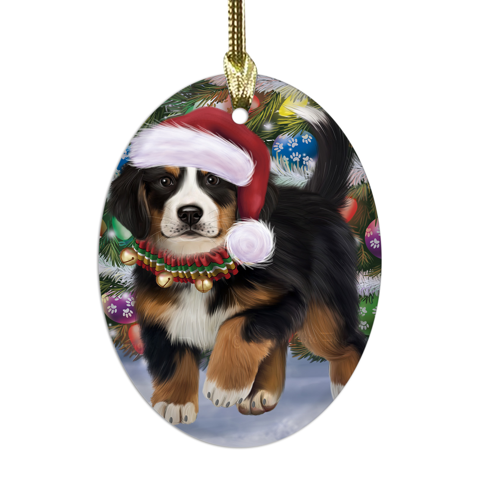Bernese Mountain Dog Oval Glass Christmas Hanging Ornaments X-mas Tree Decor - Picture 51 of 65