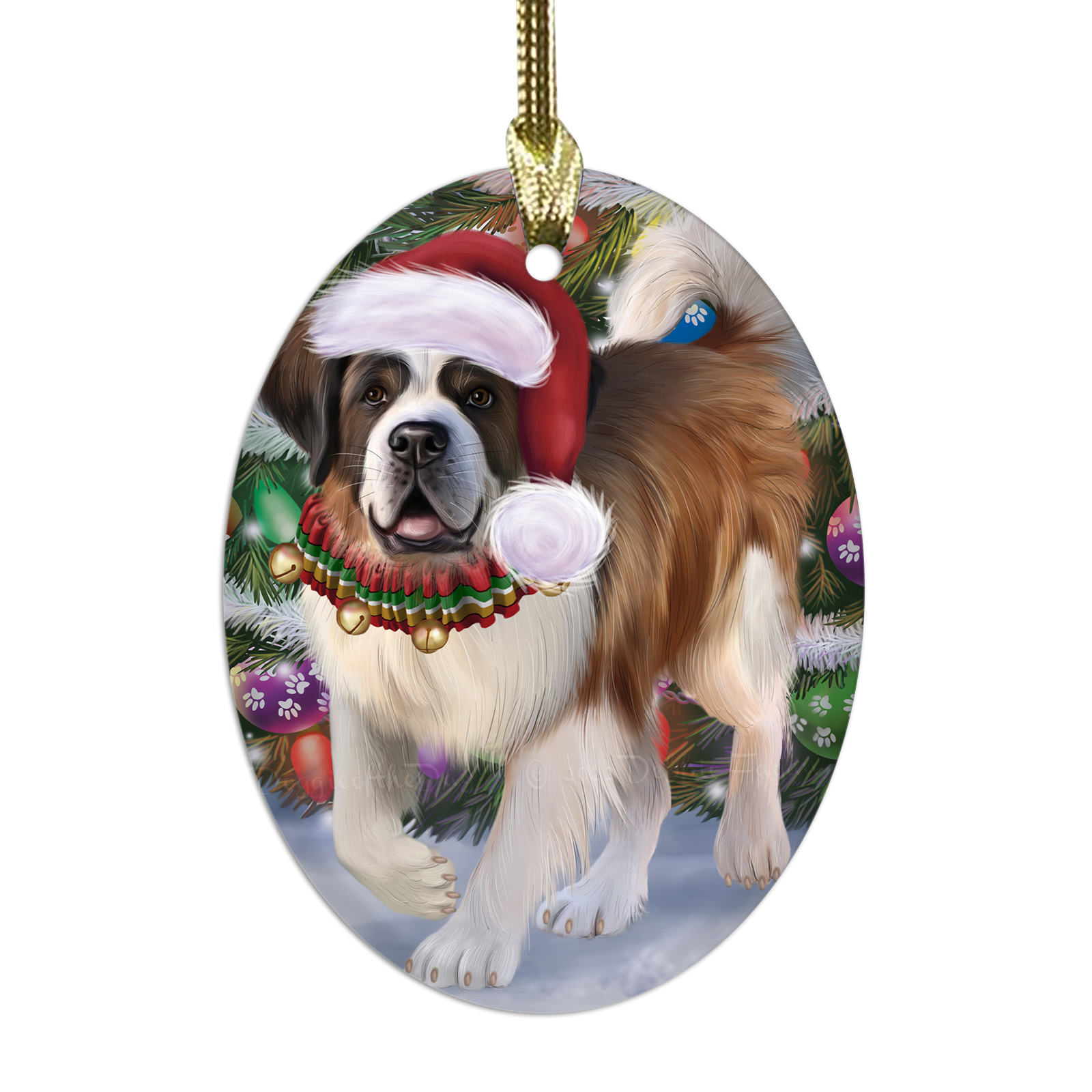 Saint Bernard Dog Oval Glass Christmas Hanging Ornaments X-mas Tree Decorations - Picture 27 of 44