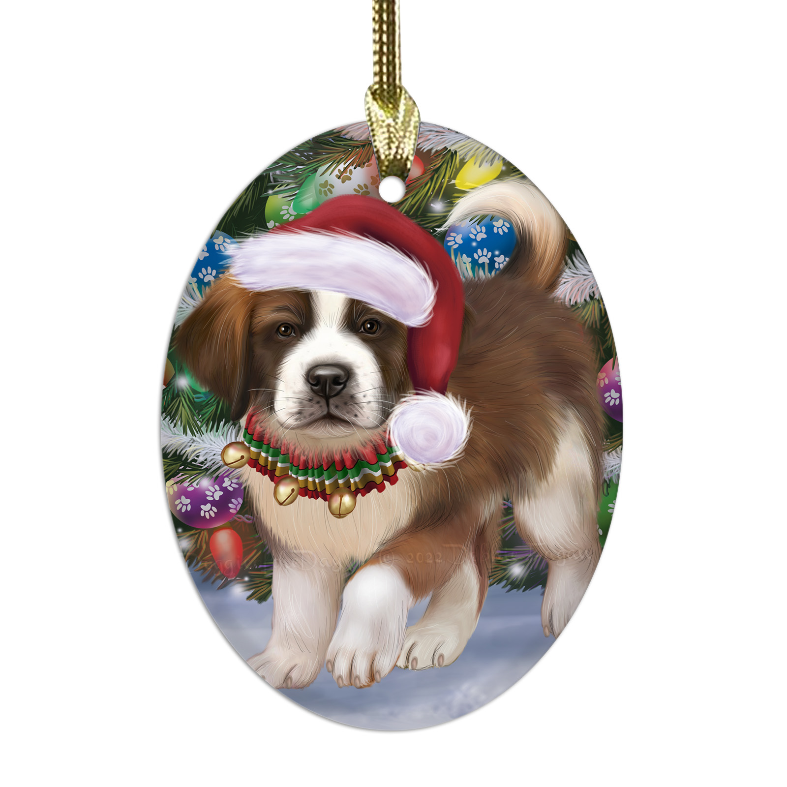 Saint Bernard Dog Oval Glass Christmas Hanging Ornaments X-mas Tree Decorations - Picture 28 of 44