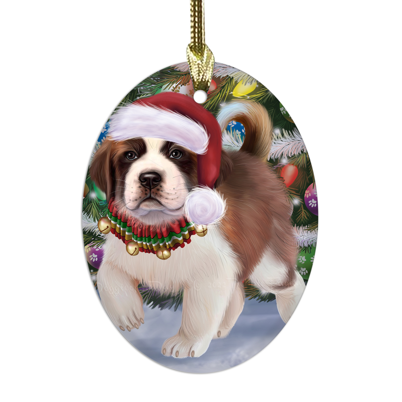 Saint Bernard Dog Oval Glass Christmas Hanging Ornaments X-mas Tree Decorations - Picture 29 of 44