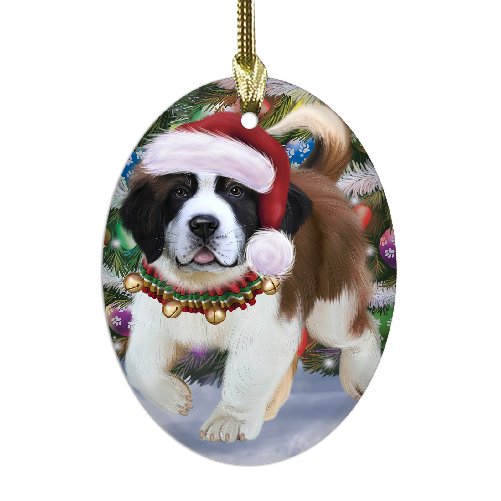 Saint Bernard Dog Oval Glass Christmas Hanging Ornaments X-mas Tree Decorations - Picture 30 of 44