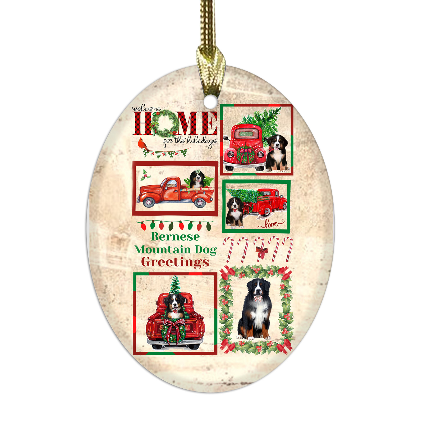 Bernese Mountain Dog Oval Glass Christmas Hanging Ornaments X-mas Tree Decor - Picture 22 of 65