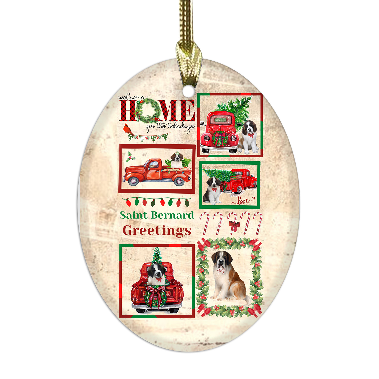 Saint Bernard Dog Oval Glass Christmas Hanging Ornaments X-mas Tree Decorations - Picture 21 of 44