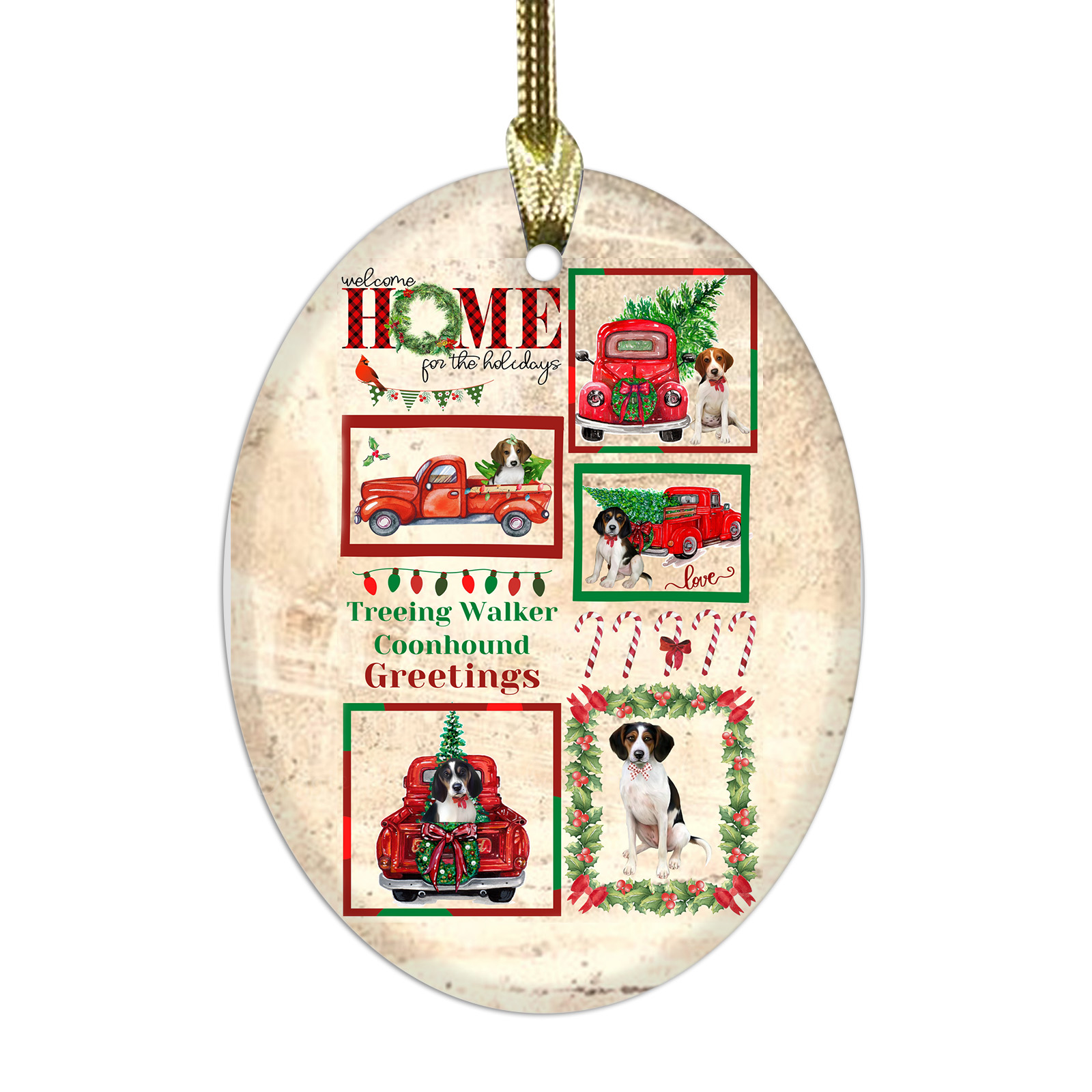 Treeing Walker Coonhound Dog Oval Glass Christmas Hanging Ornaments Decorations - Picture 19 of 37