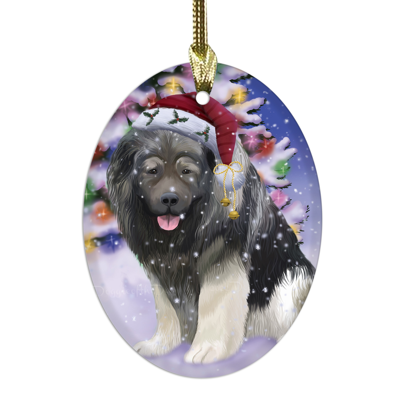 Ovcharka cane caucasico ovale vetro decorazioni natalizie da appendere per albero di Natale - Foto 5 di 5