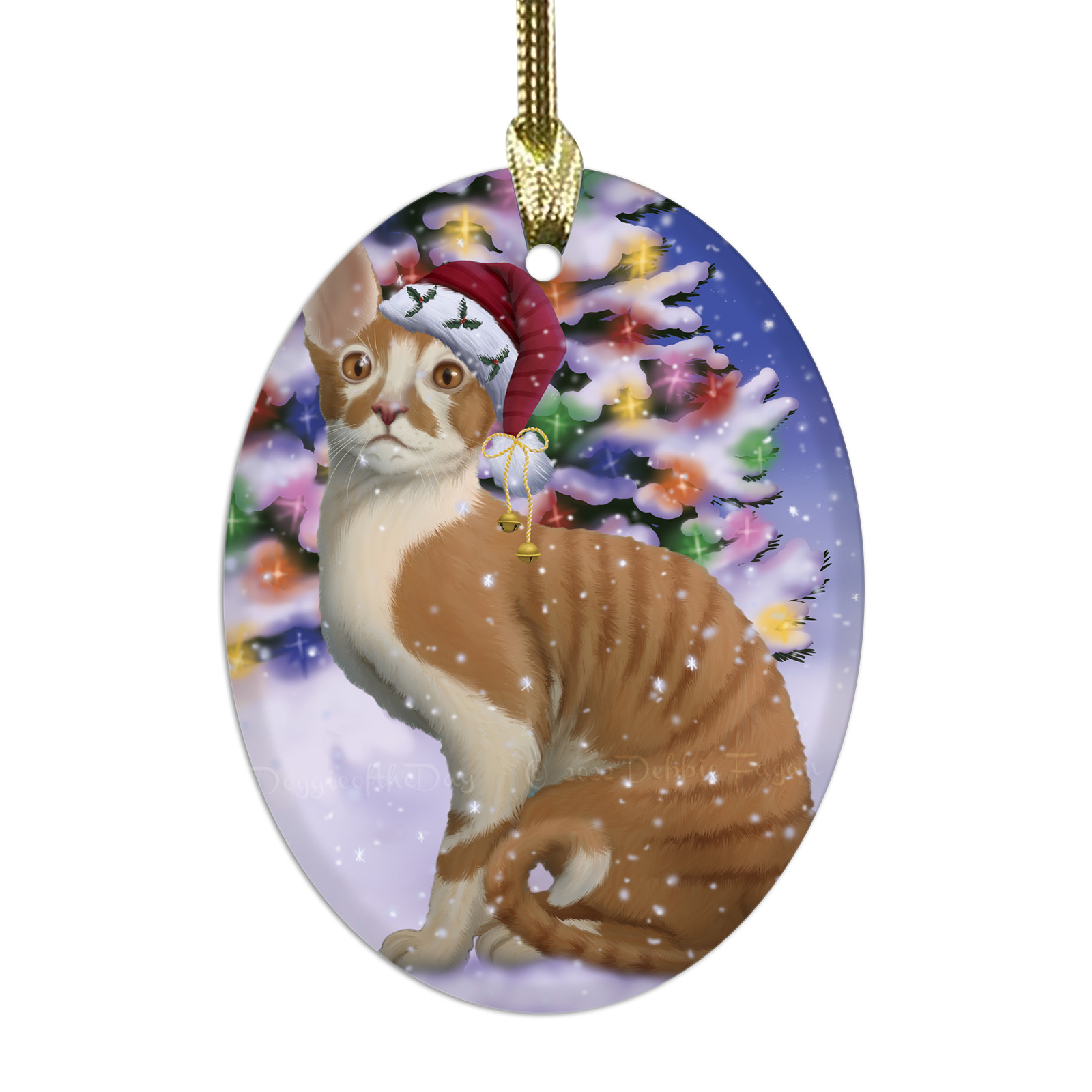 Cornish Rex Cat Oval Glass Christmas Hanging Ornaments for X-mas Tree Decoration - Picture 5 of 6