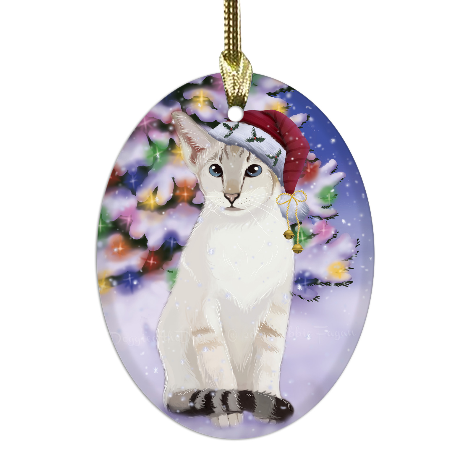 Oriental Blue-Point Siamese Cat Oval Glass Christmas Hanging Ornaments Decor - Picture 13 of 18