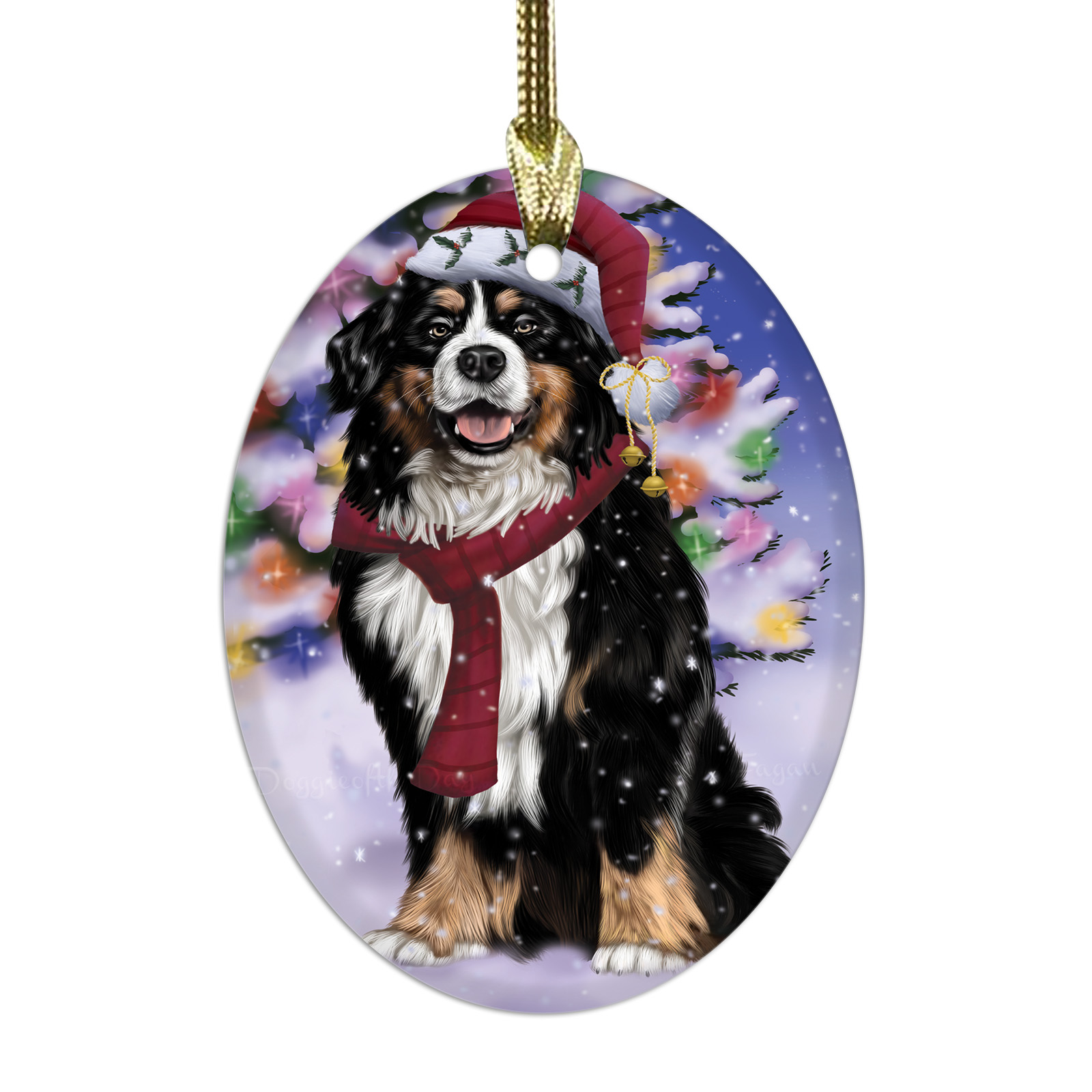 Bernese Mountain Dog Oval Glass Christmas Hanging Ornaments X-mas Tree Decor - Picture 41 of 65