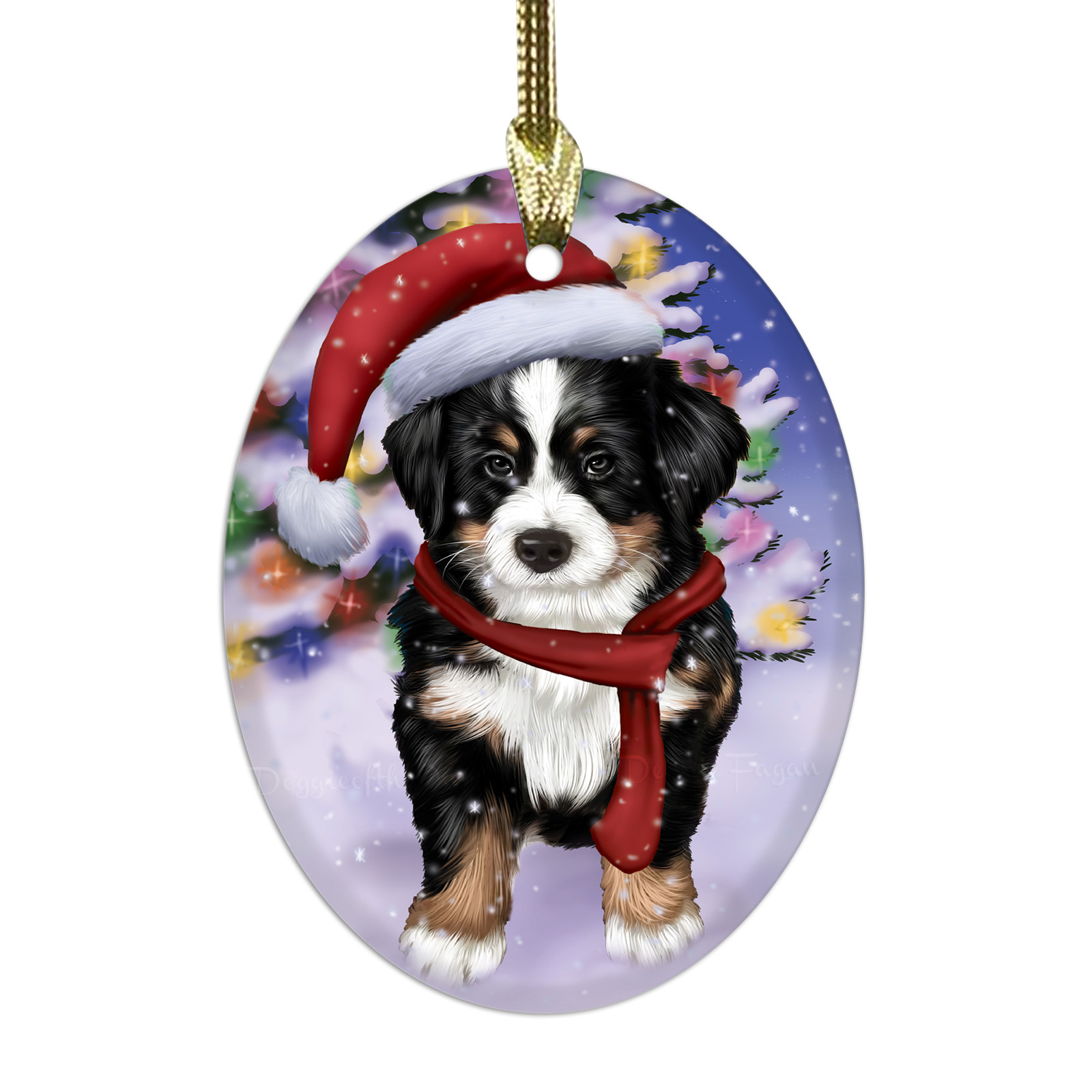 Bernese Mountain Dog Oval Glass Christmas Hanging Ornaments X-mas Tree Decor - Picture 50 of 65