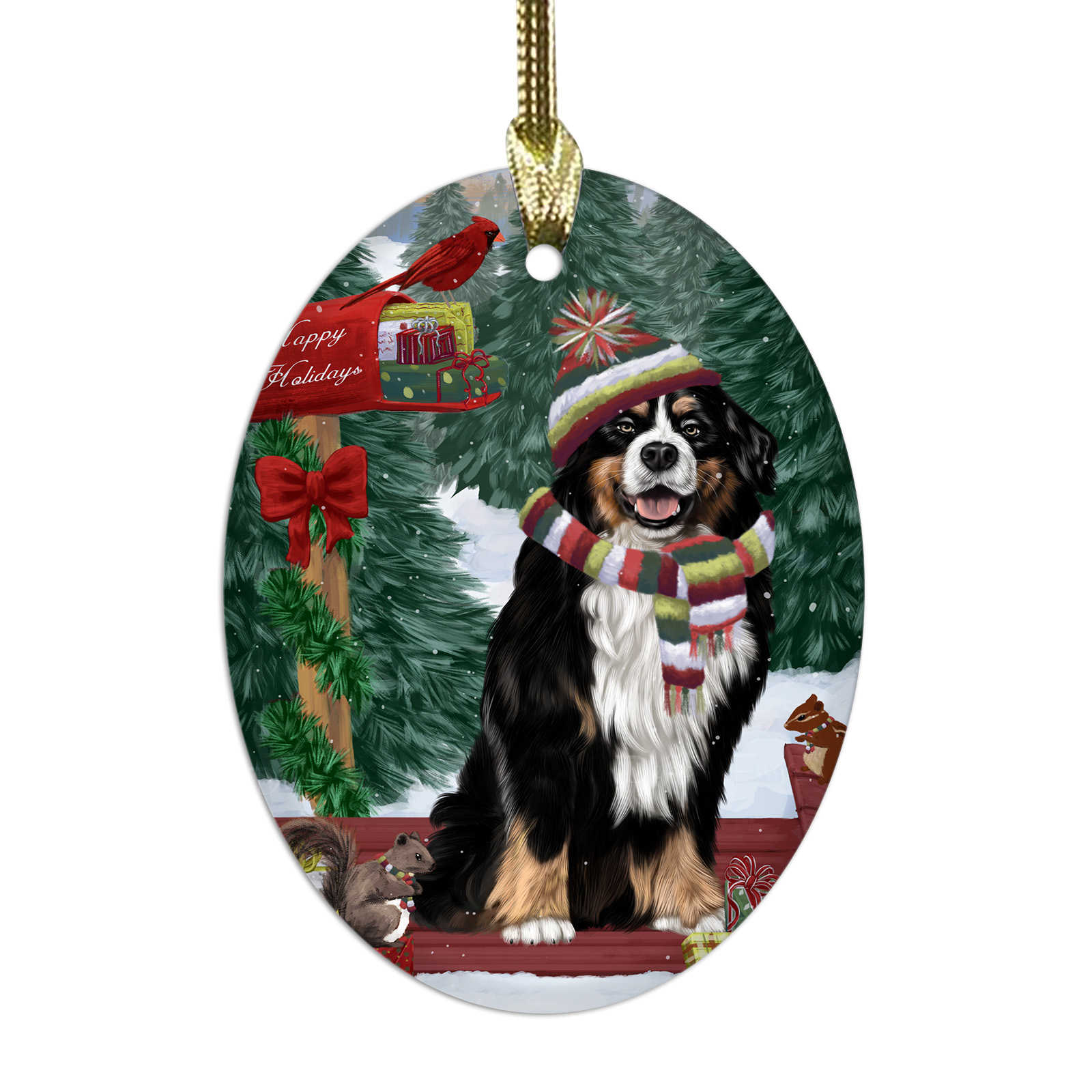 Bernese Mountain Dog Oval Glass Christmas Hanging Ornaments X-mas Tree Decor - Picture 43 of 65