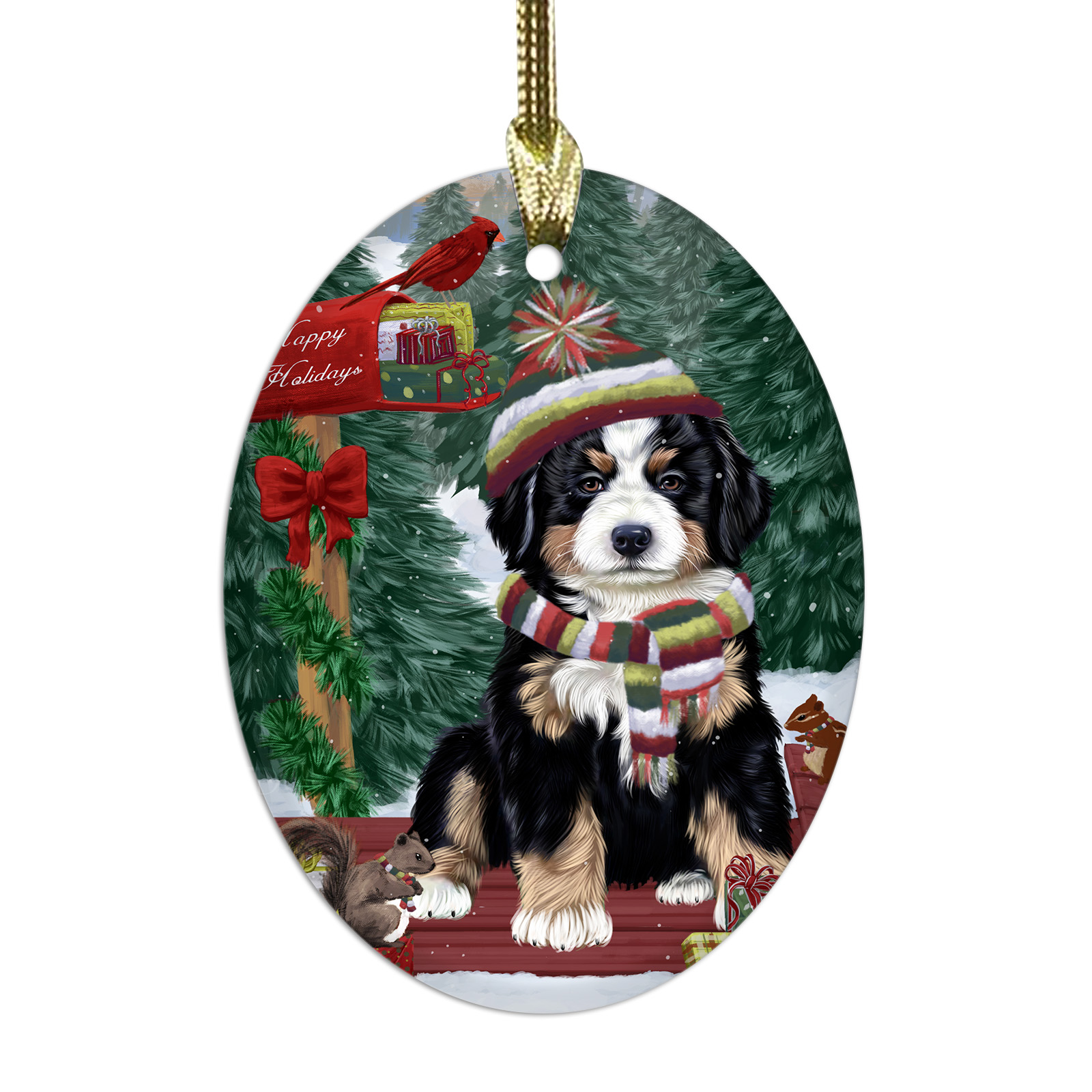 Bernese Mountain Dog Oval Glass Christmas Hanging Ornaments X-mas Tree Decor - Picture 48 of 65