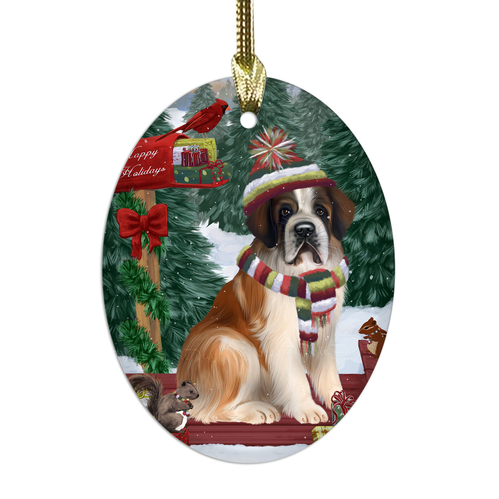 Saint Bernard Dog Oval Glass Christmas Hanging Ornaments X-mas Tree Decorations - Picture 31 of 44