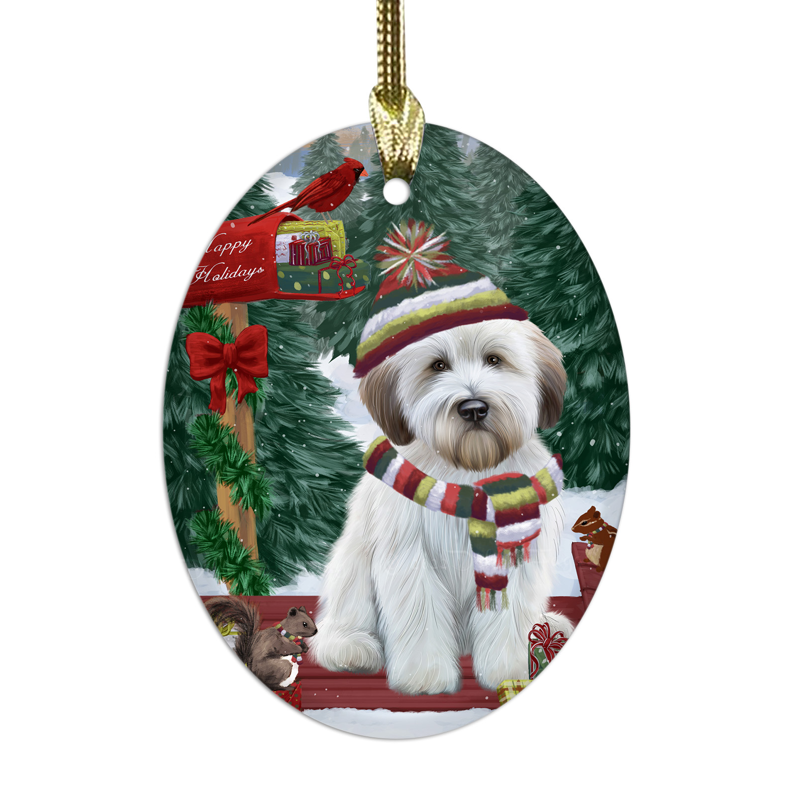 Wheaten Terrier Dog Oval Glass Christmas Hanging Ornaments X-mas Tree Decoration - Picture 57 of 77
