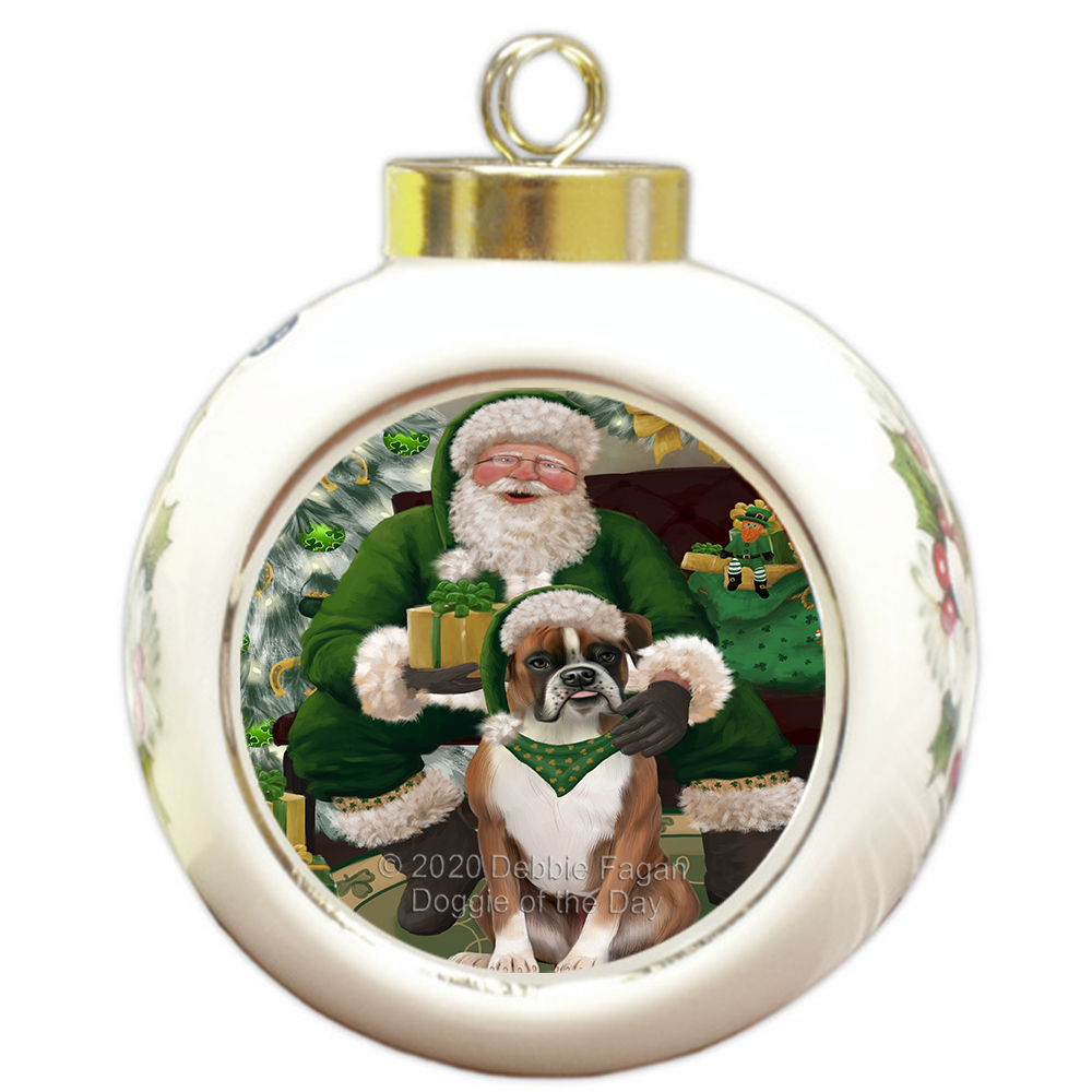 Irish Santa with Gifts Dogs Cats Round Ball Christmas Tree Ornament D ...